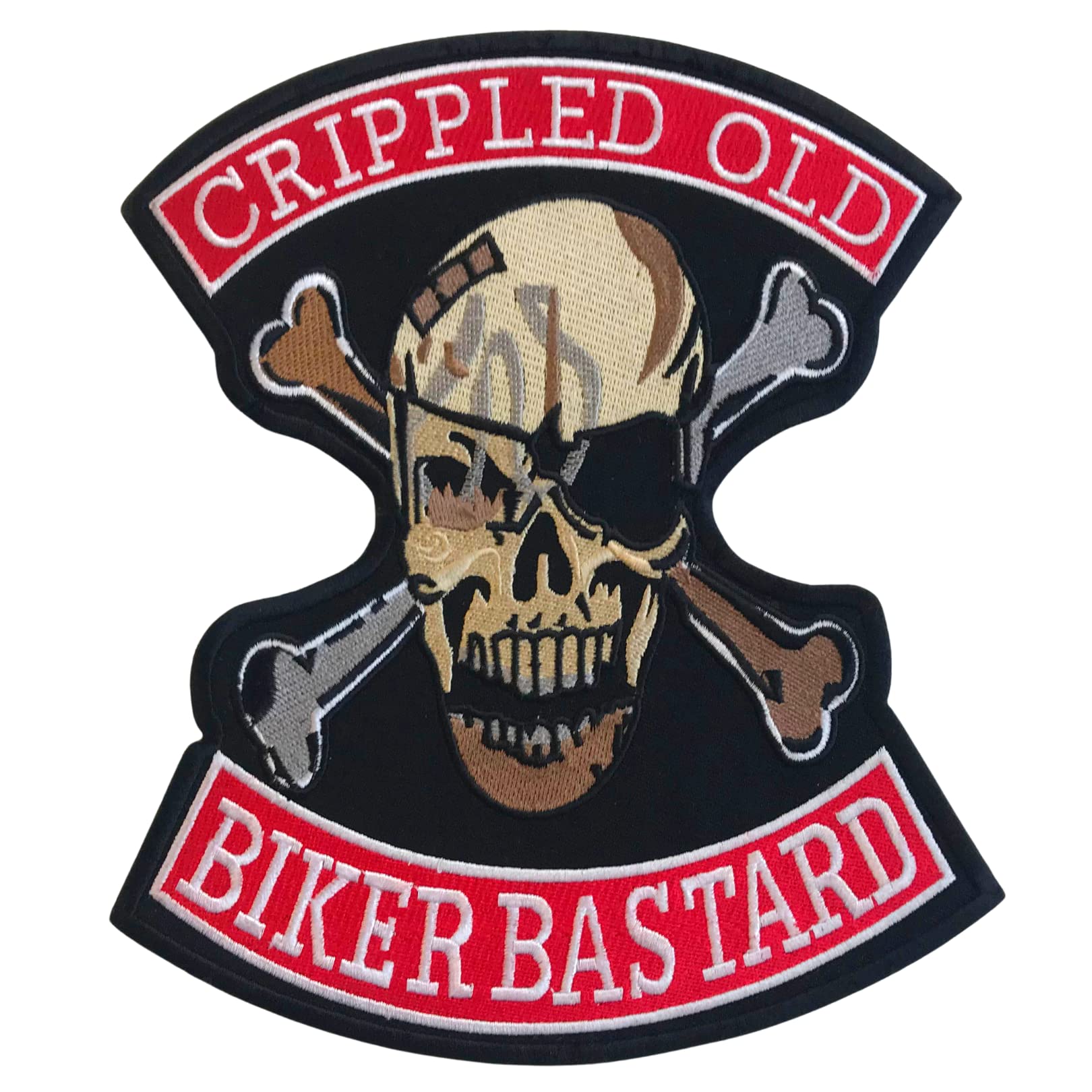 GK Crippled Old Biker Bastard Large Jacket Embroidered Patch, 1 Piece, Rectangular, Adult, Motorcycle, Black, 22.5cm x 19cm, Embroidered