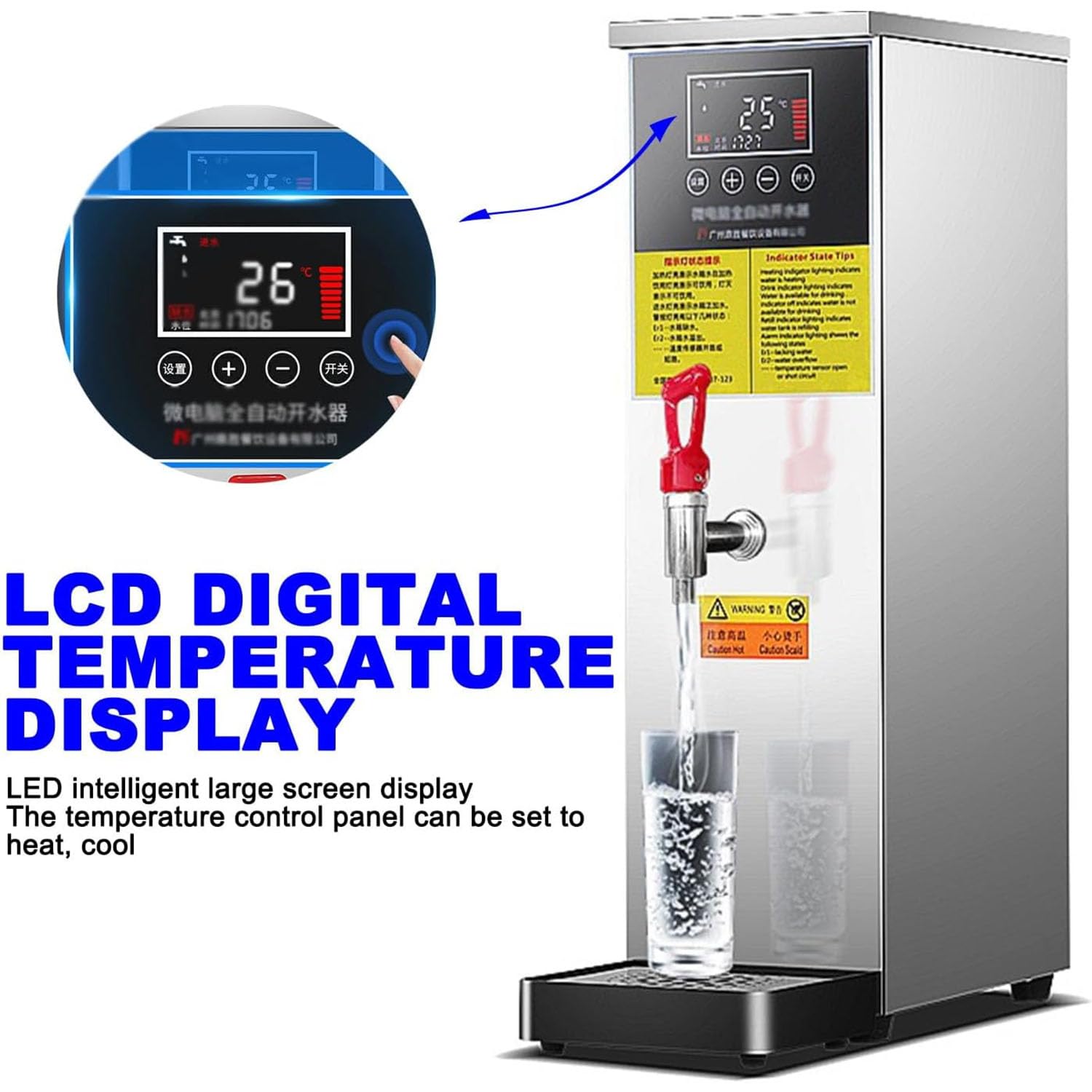 Bollitore Commerciale da 40 Litri, Distributore di Acqua per caffè con Pannello di Controllo Digitale, Programmazione degli Appuntamenti 24 Ore su 24 E Regolazione della Temperatura da 40 a 100 °C