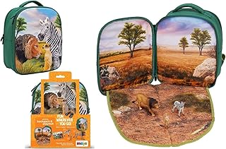 Animal Planet- Mochila 3D Set de Animales de la Sabana Bolsos Peluche, Color Verde (387725)