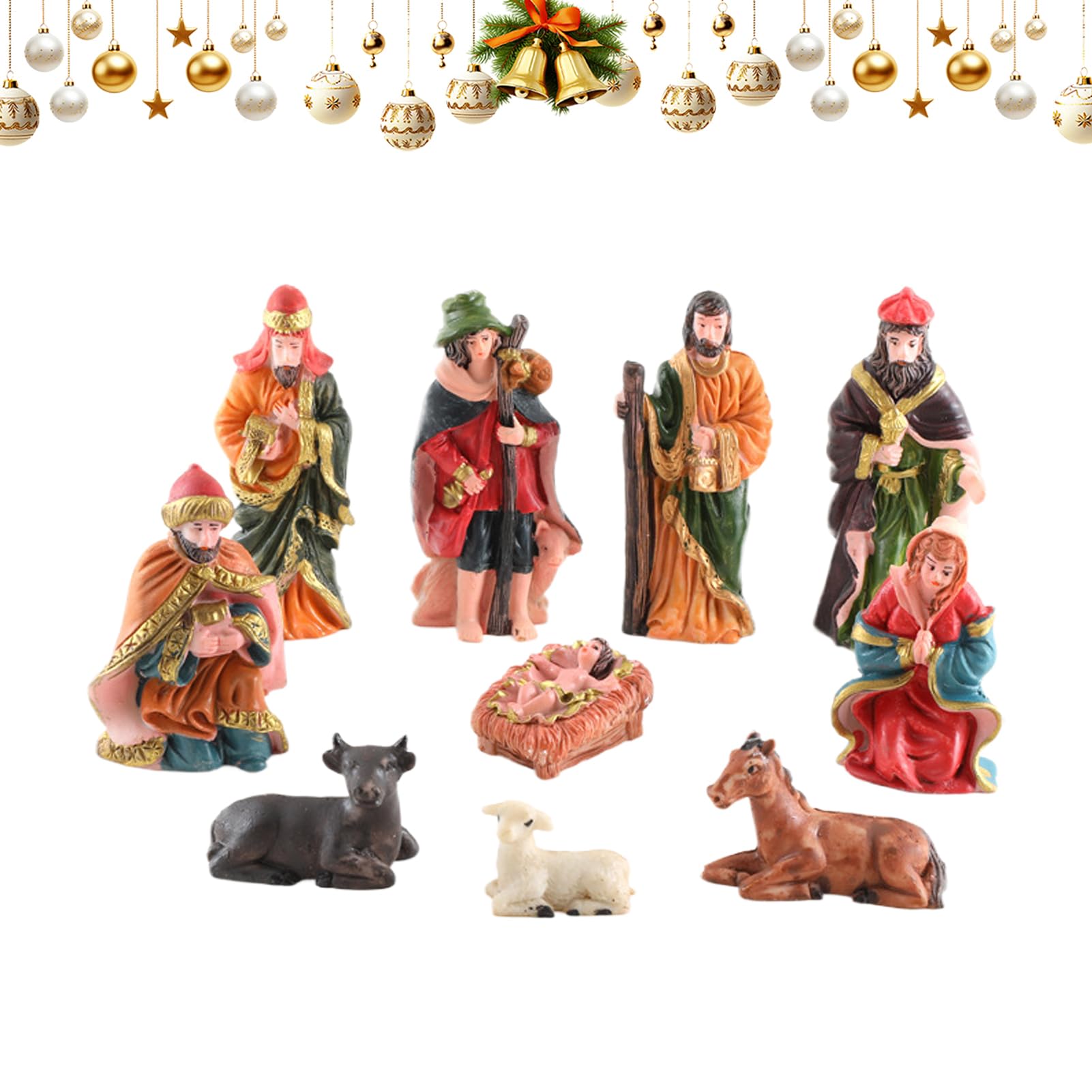 Ornements de la Nativité de Noël en résine : set de figurines miniatures pour table