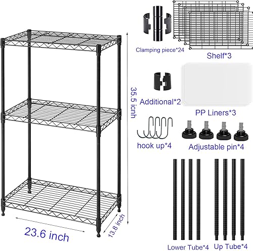 Miniatura 5 de SsngygHme Estantes de almacenamiento de 3 niveles, estante de alambre, organizador de estantes de metal ajustables de pie, estantes de