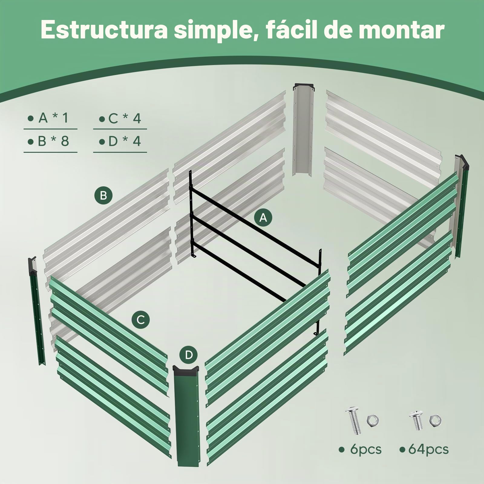 Maceta de Jardín Elevada de Metal 240x120x60 cm, Maceta de Plantación de Acero Galvanizado Resistente con Red de Protección y Tela Antihierbas, Extra Ancha y Estable, Ideal para Cultivo de Verduras