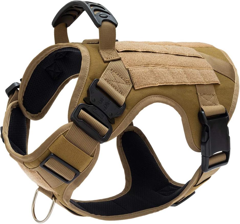Tactical Dog Harness with Handle, Military Mesh Working Dog Harness Vest, No Pull Adjustable Service Vest with Metal Clips for Walking and Training