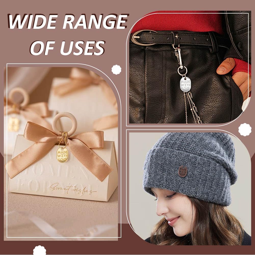 PH PandaHall 360 pcs 6 Colors Metal Handmade Tags, 11x8mm Made with Love Tag Pendant Charm Message Love Charms, Tibetan Style for Bracelet Necklace Earrings DIY Crafts Jewelry Making - Image 5