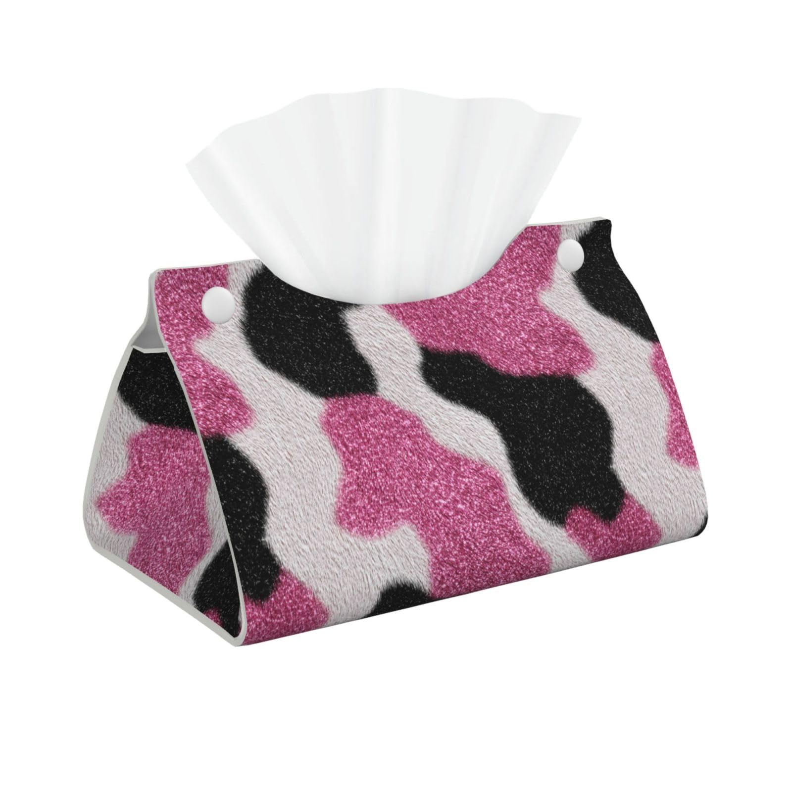 Pink Glitter Cowhide Texture Black White Tissue Box Cover Rectangle Pu Leather Tissue Box Holder for Car Bathroom Bedroom Desk Tabletop Decor