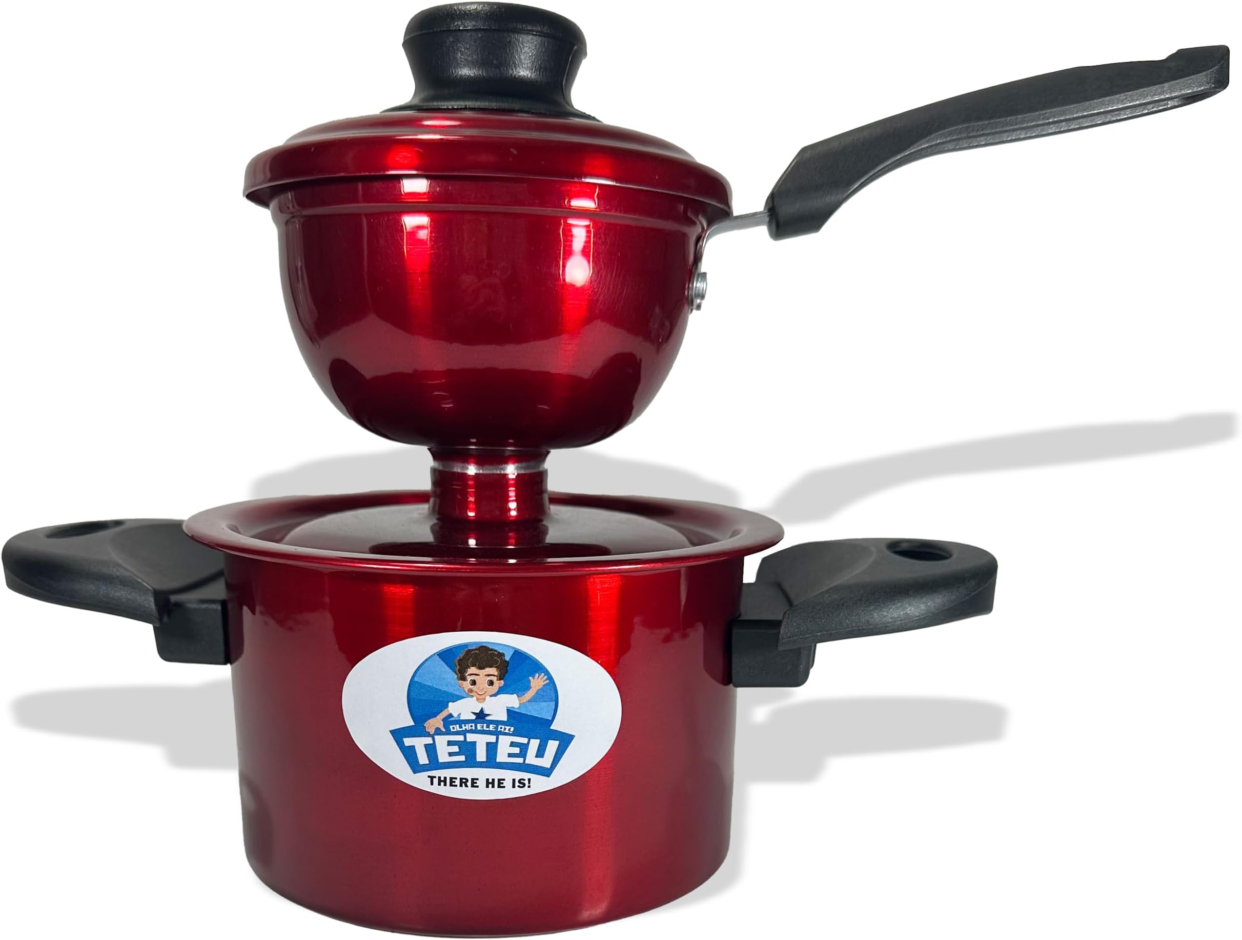 TETEU | Nordestino Couscous Pot Steamer for Cooking, Couscous, Rice, Vegetables - Durable Metal Pot with Handle, Small Portions - Red Color - 12oz