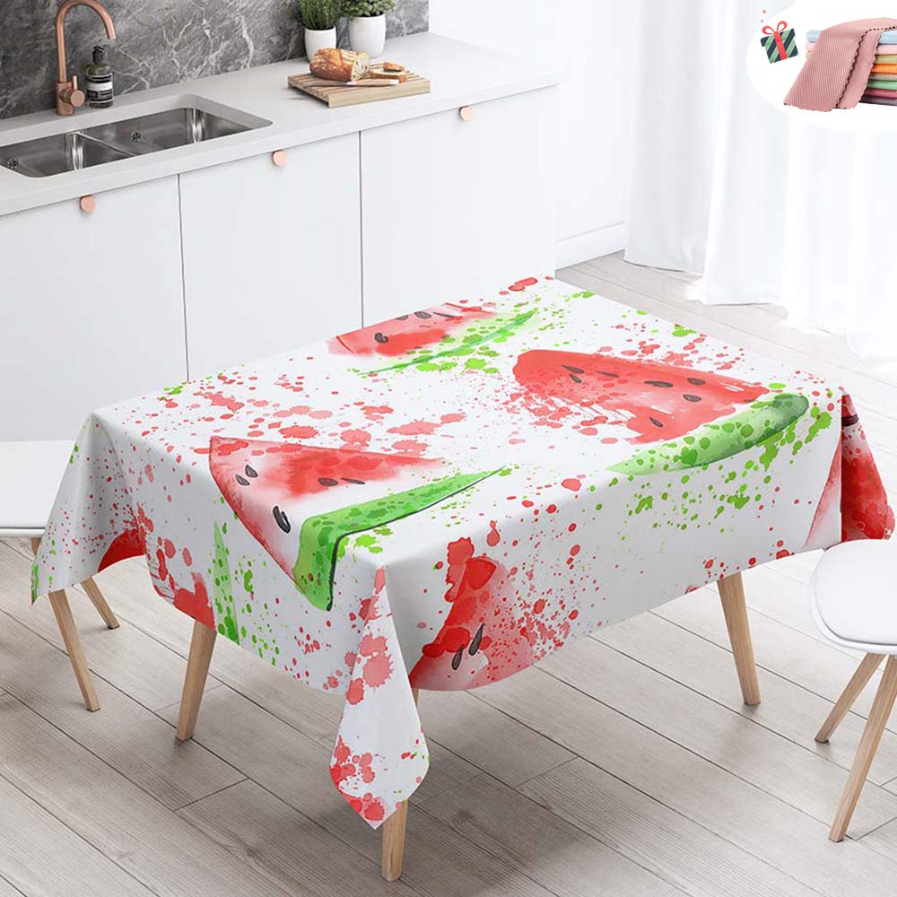 Morbuy Waterproof Table Cloths Rectangle, Stain-Resistant Tablecloth Easy Wipe Square Watermelon Print Oil-Proof Table Cover for Home Kitchen Dining Party Decorative (White Splash Ink,100x140cm)