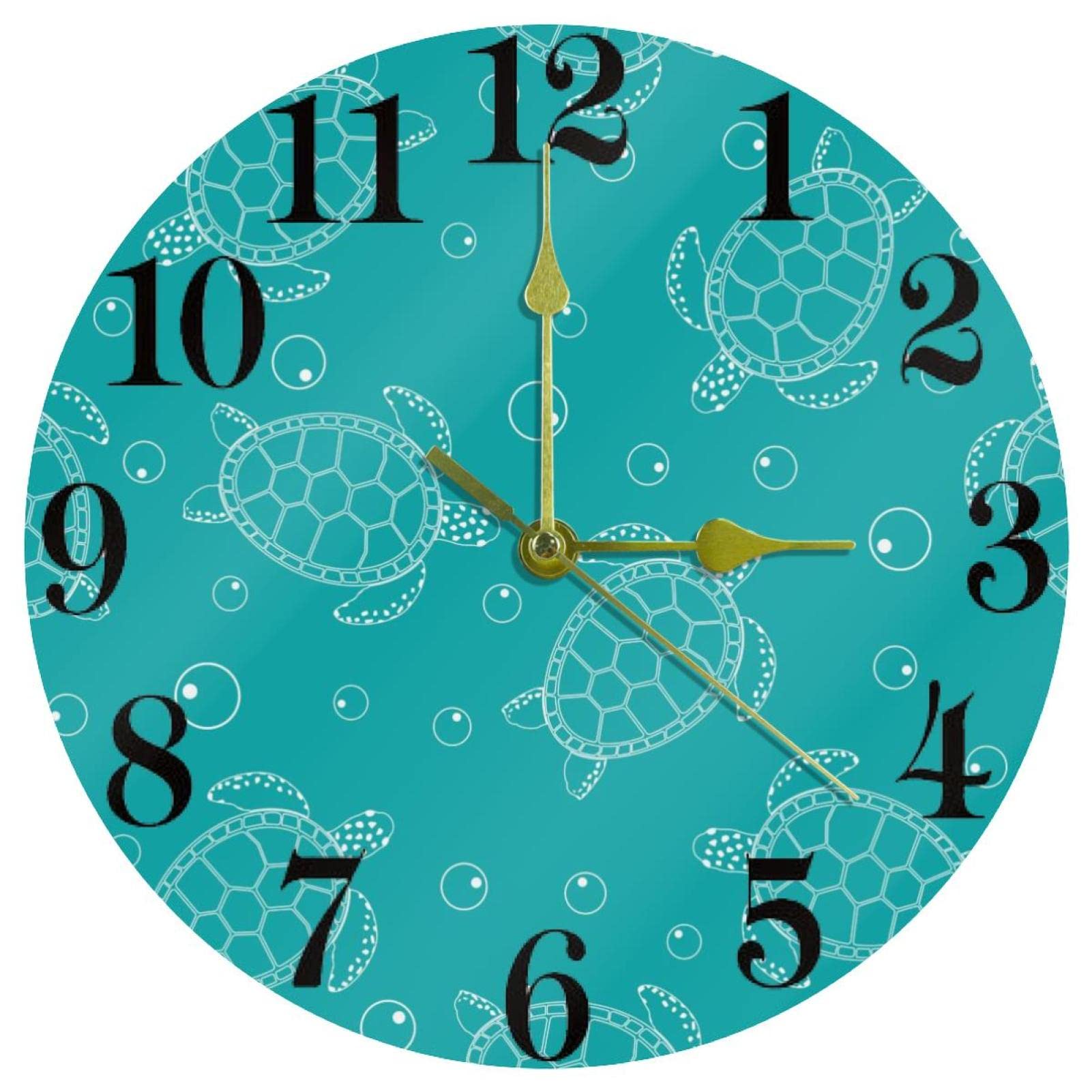 Horloge murale tortue bleue de 25,4 cm pour une cuisine ou un bureau zen