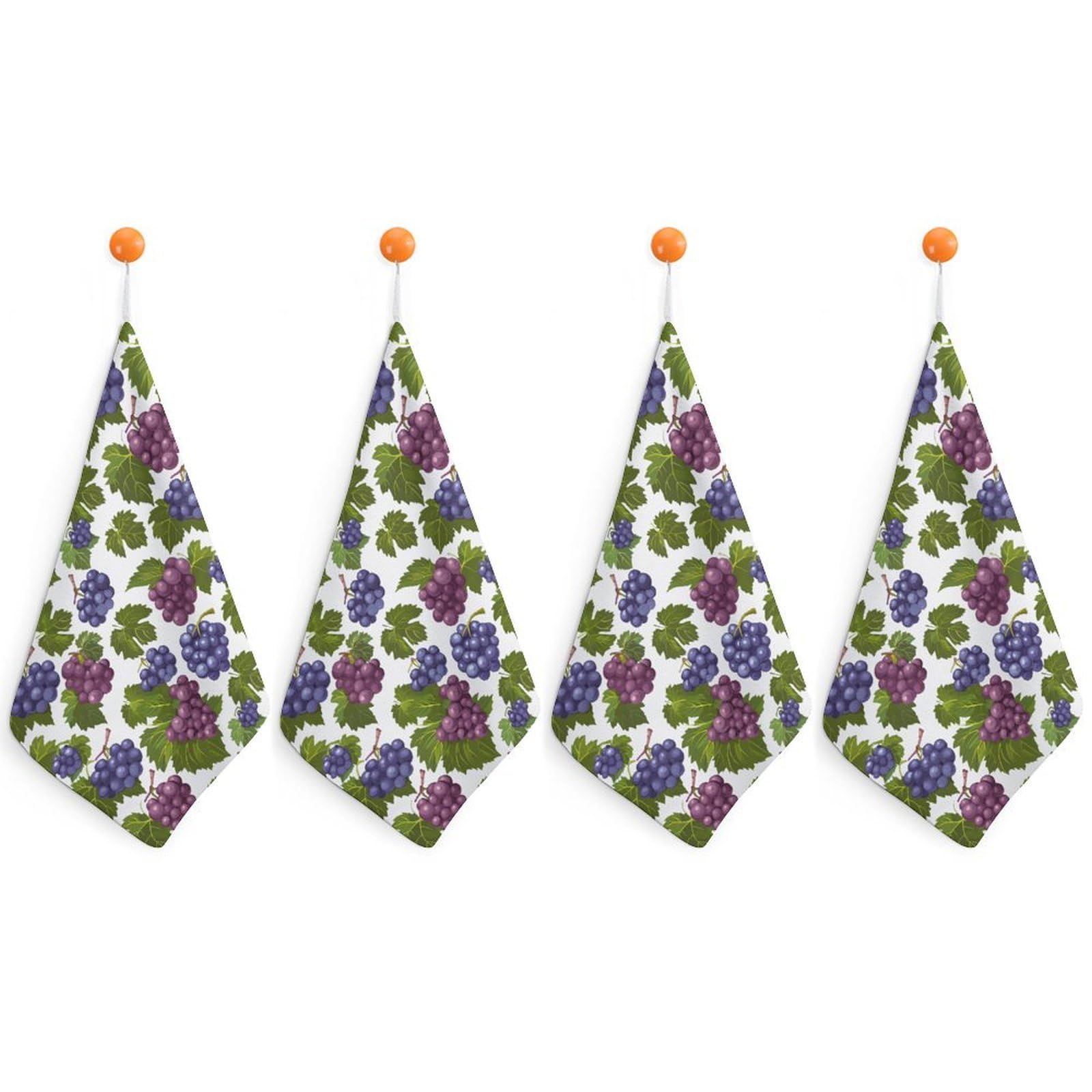 CGSBNGHA Purple Grapes with Green Leaves Hand Towel Hanging Face Towels Cleaning Cloths Handkerchief for Bathroom Kitchen