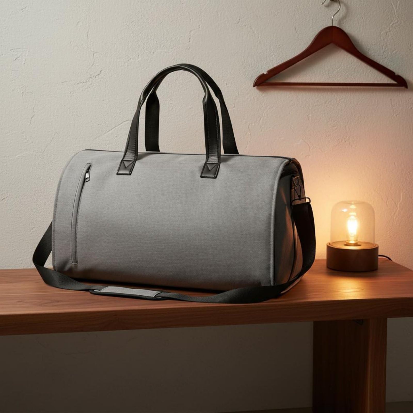 Borsa da Viaggio Borsone Valigia Portaabiti Sacca Trasporto con Scomparto Scarpe in Tessuto Impermeabile per Abiti Senza Pieghe Adatta a Uomini Week End, Tessuto Grigio