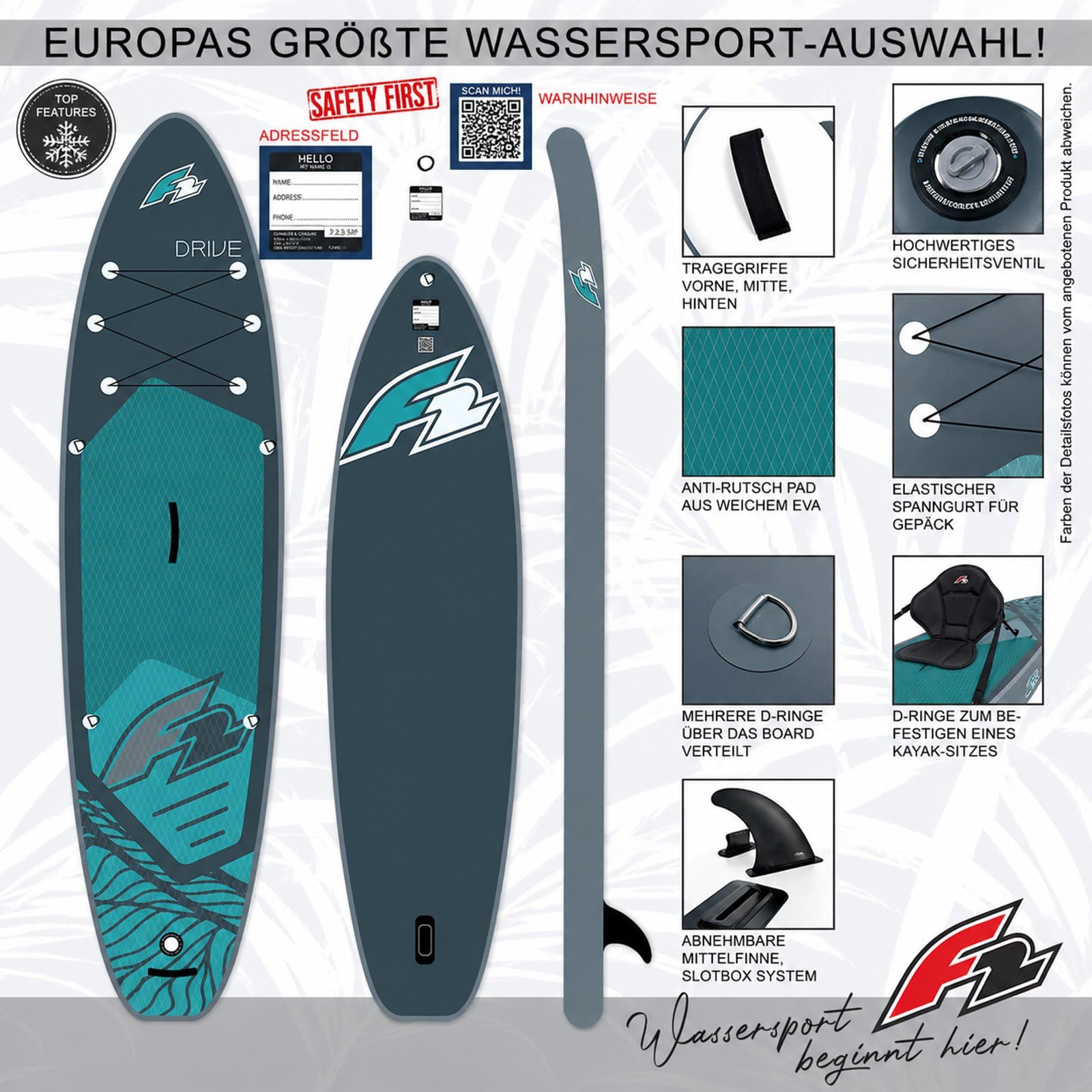 F2 SUP Stand Up Paddle Board Drive Petrol - Größe wählbar