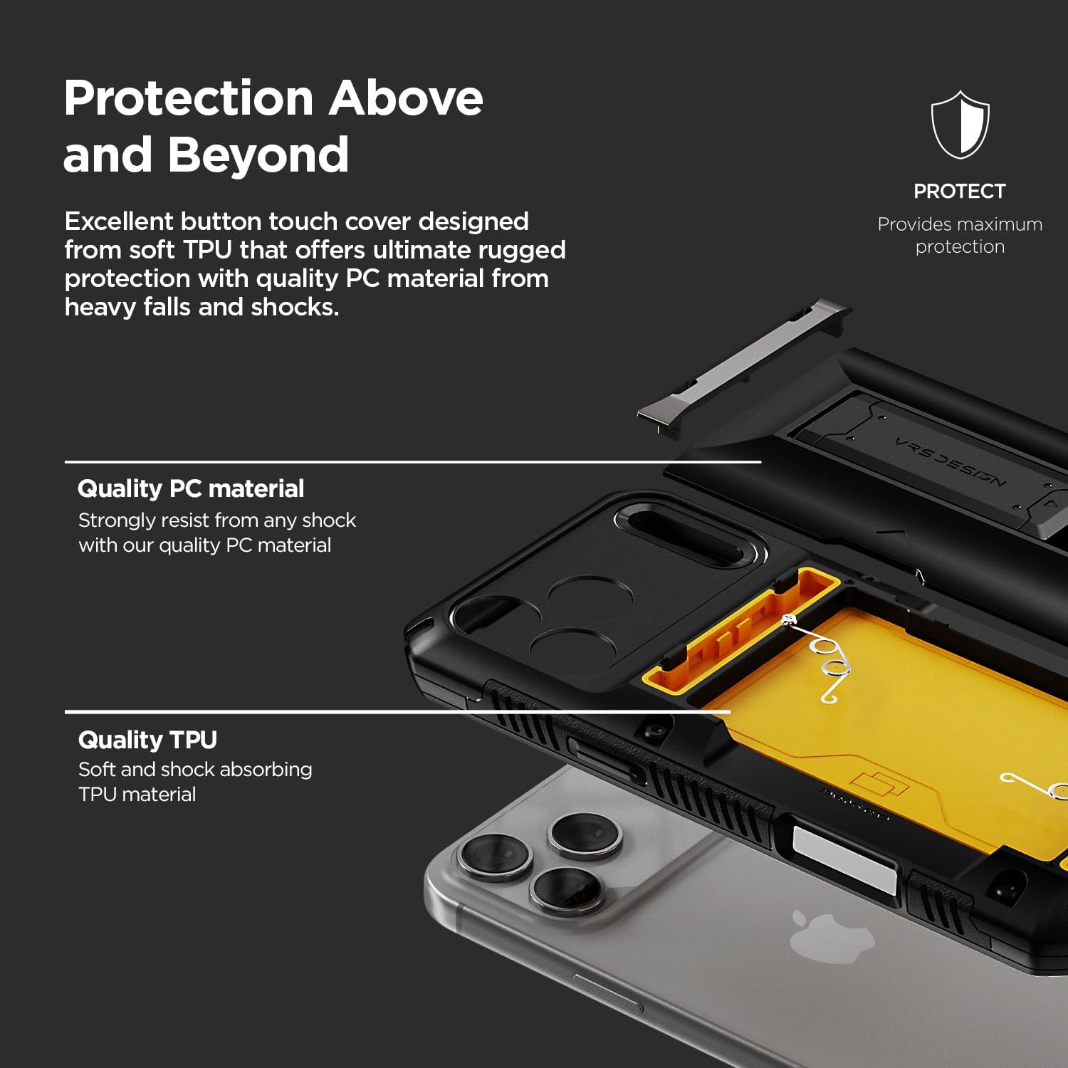 VRS DESIGN Damda Glide Hybrid Card Holder Case for iPhone 16 Pro Max (2024), Sturdy Semi Auto Card Slot Wallet [4 Cards] Kickstand Case Designed for iPhone 16 Pro Max (2024) Matte Black - Image 5