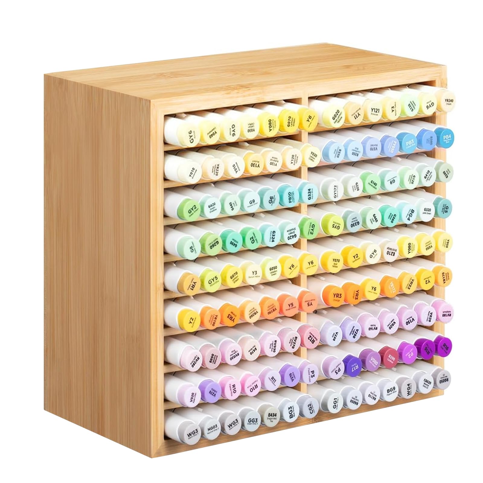Rangement Feutre Organisateur en Bambou, Rangement Crayon de Couleur avec 18 Compartiment Pouvant Contenir 126 Marqueur, Pot a Crayon Enfant, Organisateur de Bureau pour Décoration de Studio