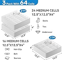Vista 2 de Classical Leather Sock Underwear Drawer Organizer clothes, Closet Dividers，64 Cell (16+24+24) Foldable Leather Storage Box for Panties, Ties