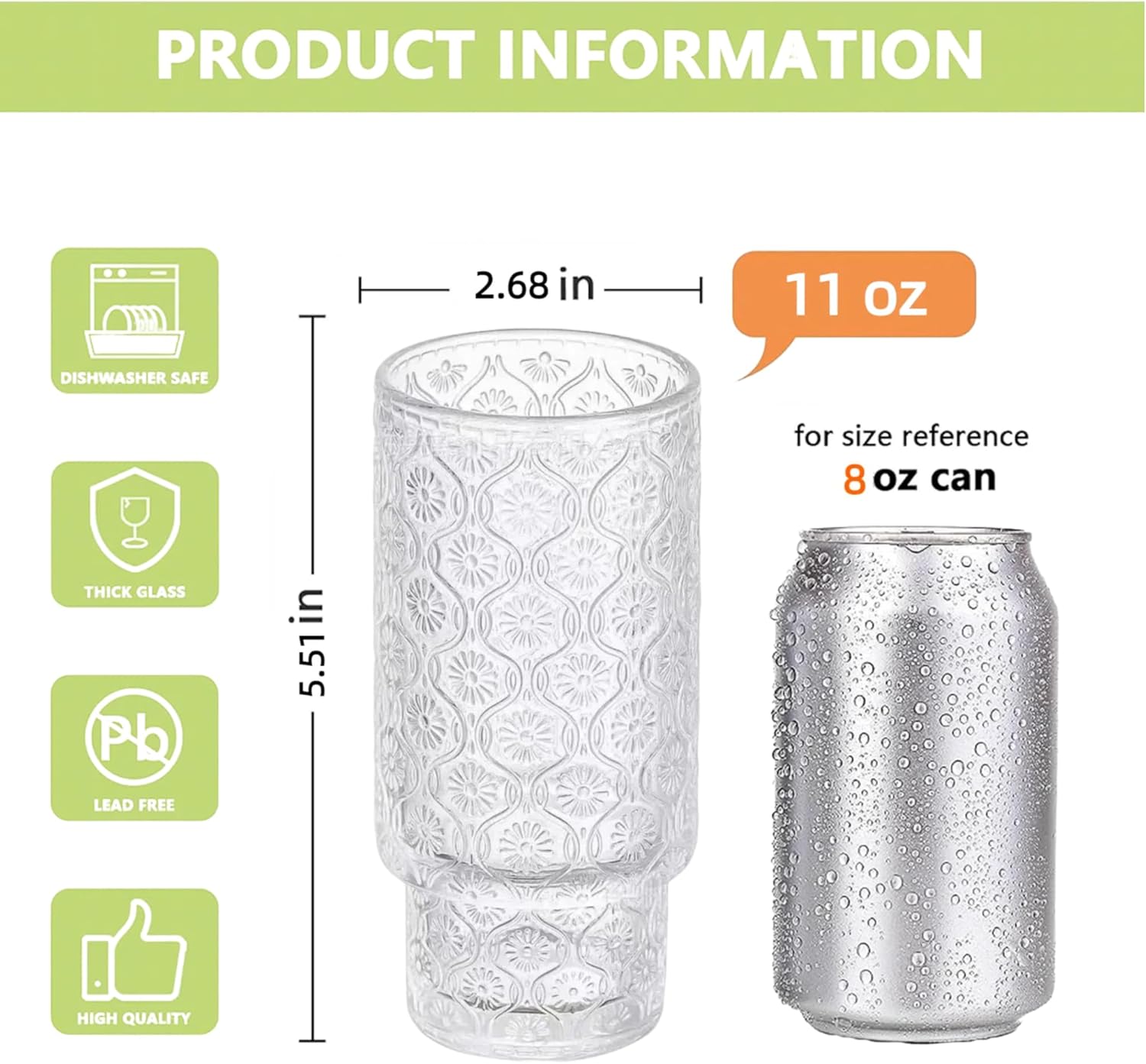 Vintage Glass Cups with Bamboo Lids and Straws–4Sets 11oz Iced Coffee Cups for Women, Aesthetic Glass Tumblers for Juice, Cocktail, Whiskey – Housewarming Gifts for New Home, Coffee Bar Accessories - Image 2