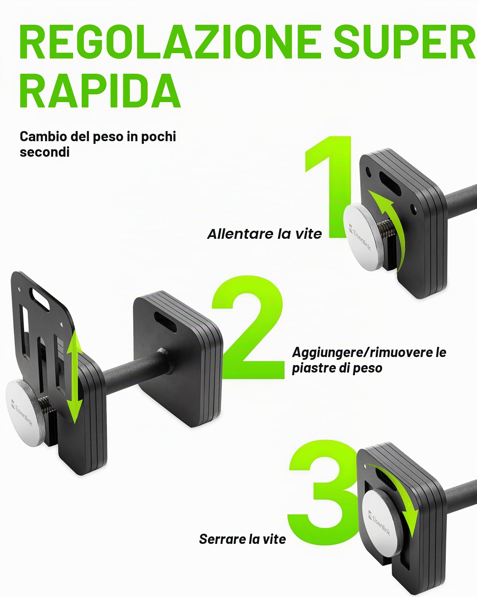 Eisenlink Manubrio corto da 20 kg (4-20 kg), regolabile e compatto, forma quadrata, con impugnatura antiscivolo, per fitness, allenamento, palestra a casa (20 kg × 1)