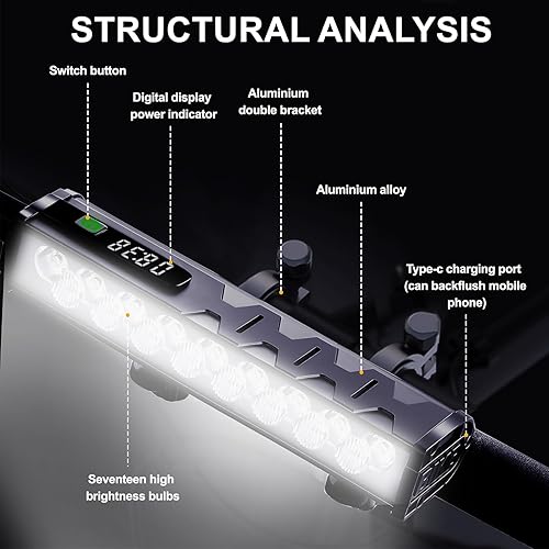 Miniatura 7 de 4800 Lumen Bike Lights, USB-C Rechargeable Bicycle Light, Super Bright Bike Lights for Night Riding, IP65 Waterproof Bicycle Headlight, for