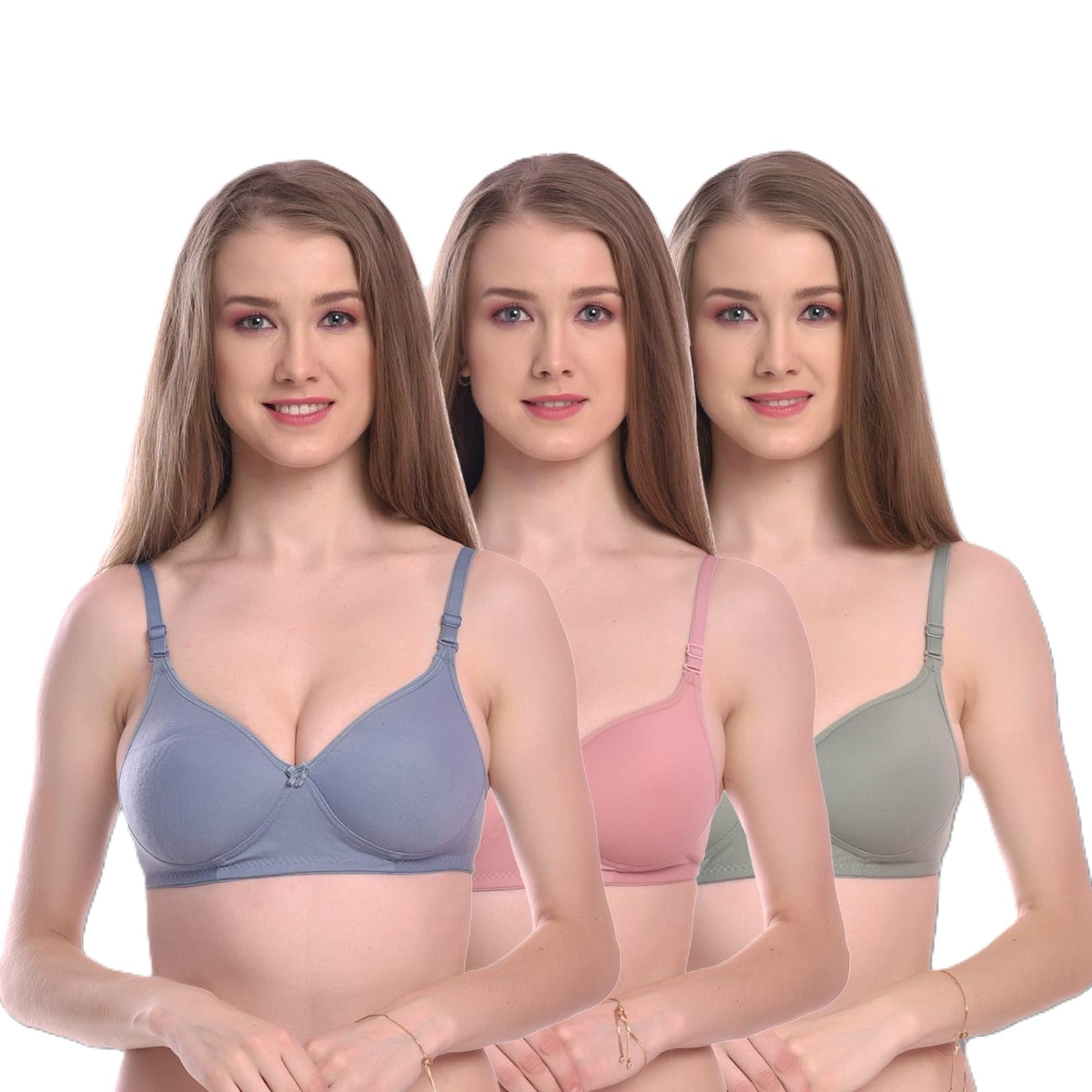 Women's Wirefree Full Coverage T-Shirt Bra - Lightly Padded - Soft Comfortable Seamless Support Bra with Adjustable Straps I Combo of 3-picture-25