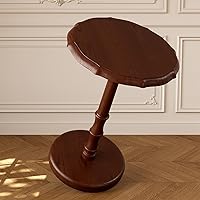 Vista 8 de Mesa auxiliar redonda con pedestal 100% de madera maciza, mesa auxiliar vintage, mesa de acento antigua resistente para espacios pequeños, mesita