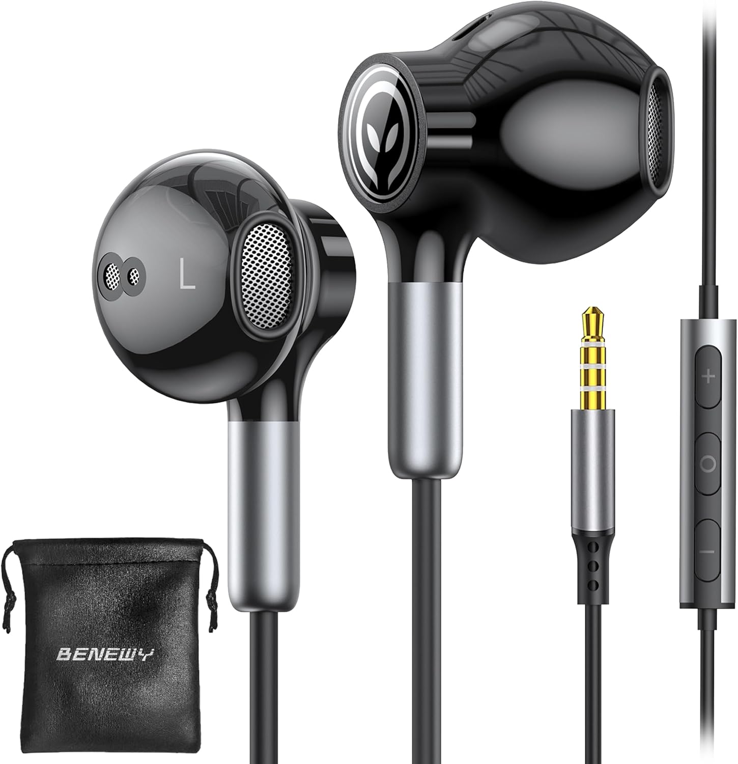 BENEWY Wired Earbuds with Microphone, Wired Earphones in-Ear Headphones, Volume Control, Powerful Bass and Clear Audio, 3.5mm Jack Earbuds for iPhone, iPad, Laptop, Computer, MP3