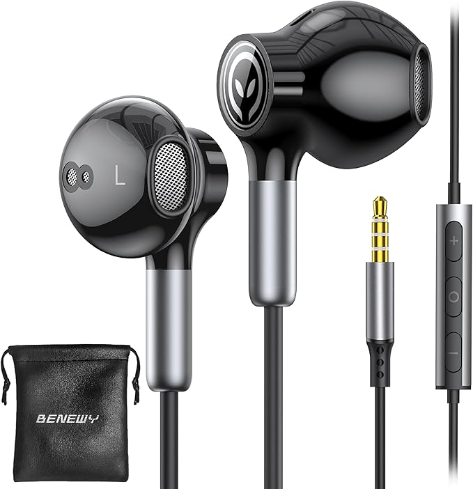 BENEWY Wired Earbuds with Microphone, Wired Earphones in-Ear Headphones, Volume Control, Powerful Bass and Clear Audio, 3.5mm Jack Earbuds for iPhone, iPad, Laptop, Computer, MP3