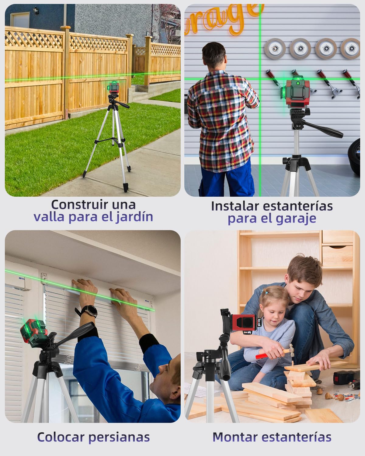 Trípode de Aluminio Ligero para Nivel Láser, 137 cm de Altura Ajustable, 0.54 kg, con Nivel de Burbuja y Placa Rápida 1/4"-20, para Construcción y Bricolaje