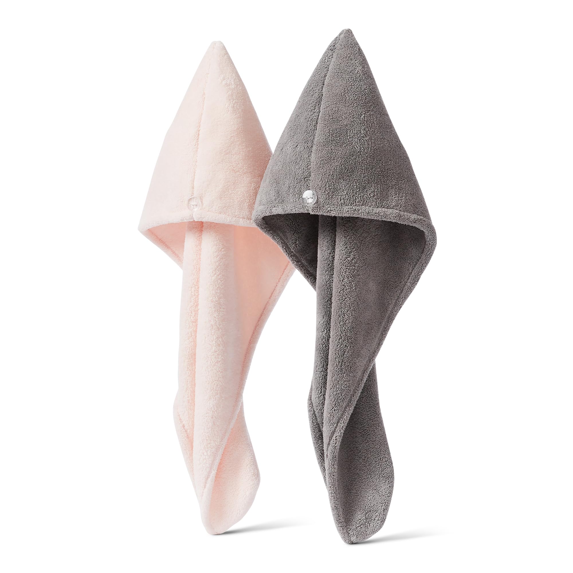Amazon Basics Quick-Dry Microfibre Hair Towel Wrap, Hair-Drying Towel, Grey/Pink, 2-Pack
