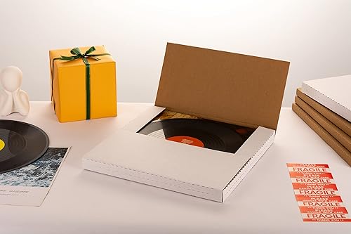 Miniatura 7 de LP Mailers - Cajas de envío de discos de vinilo de 12.5 pulgadas de largo x 12.5 pulgadas de ancho x 1 pulgada de alto con calcomanías frágiles,