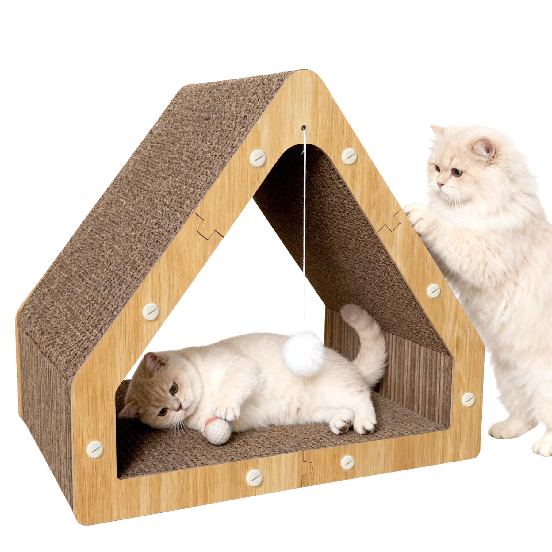 JUNGLE WELL Cat Scratcher House with Hanging Ball - Cozy Corrugated Cardboard Cat Scratching Pad for Indoor Cats/Kittens, Stable Structure & Eco-Friendly