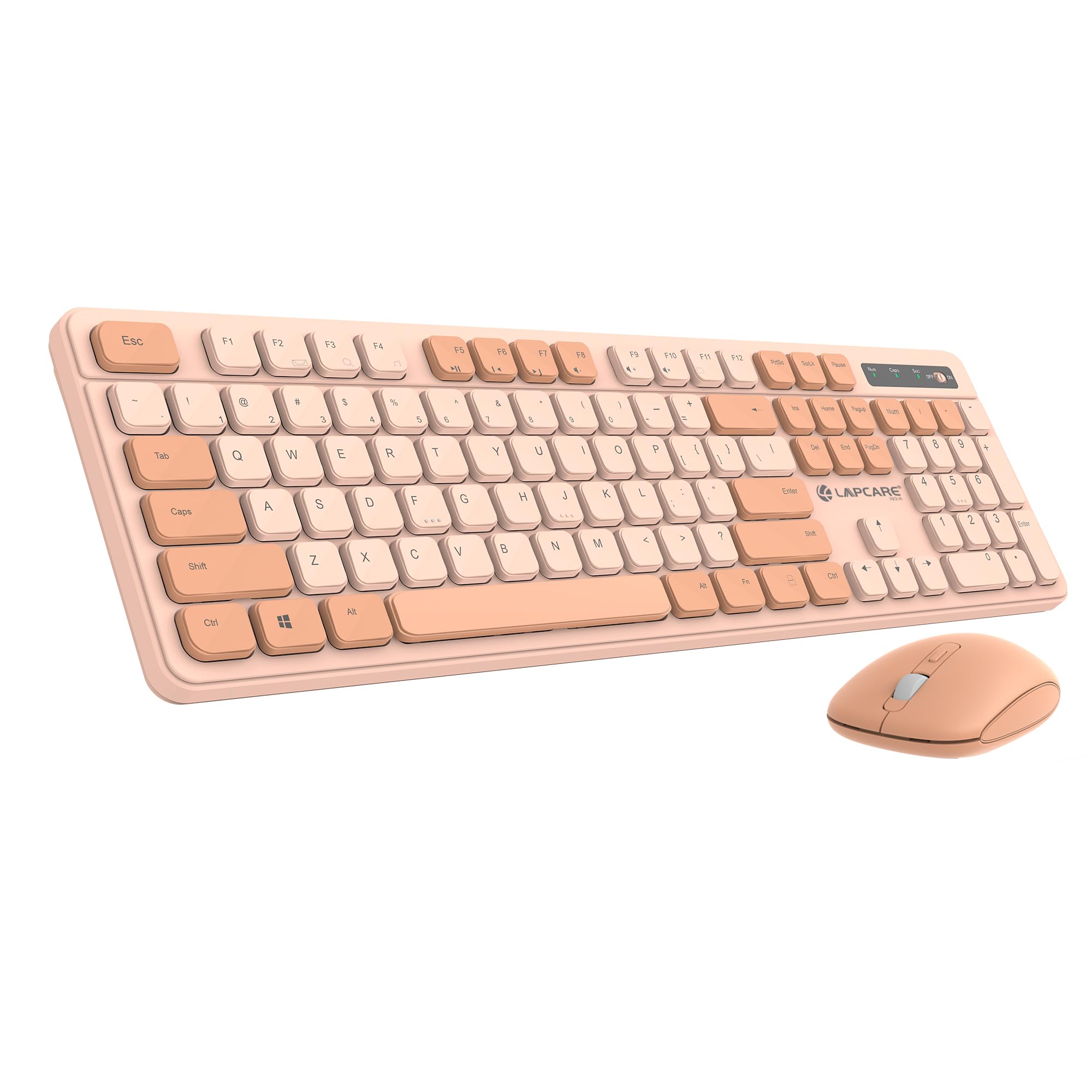 lapcare ramon 5 wireless keyboard & mouse combo wl-108 | 2.4ghz wireless | 104 keys with 12 multimedia shortcuts | adjustable 3200 dpi mouse | nano usb receiver | retro uv printed keys