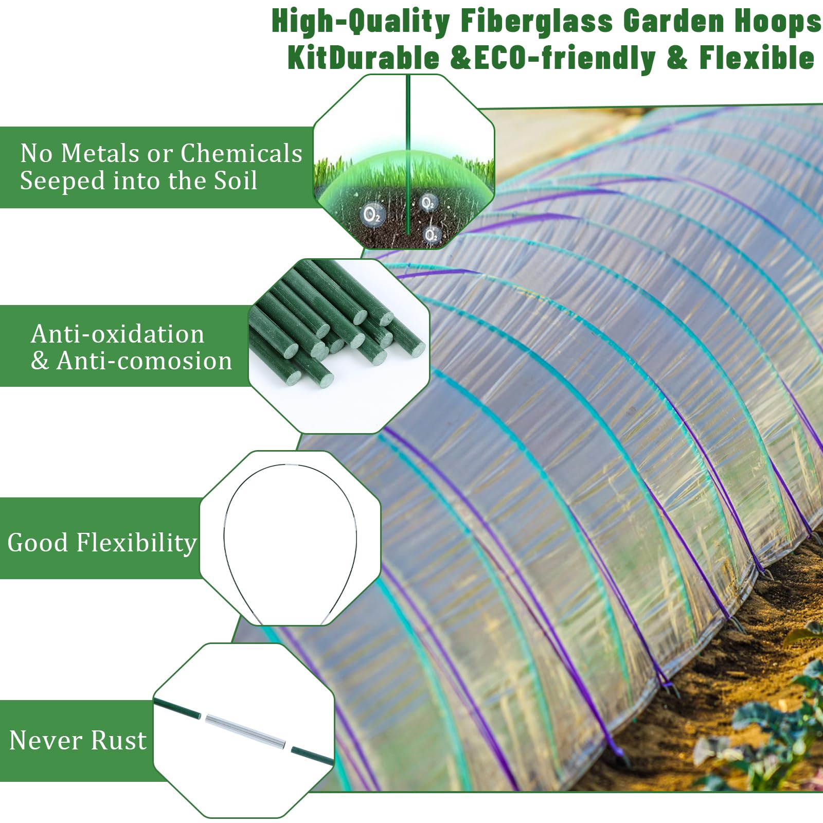 ALEXPRE Garden Hoops For Raised Beds, 36 Pcs 17 Inch Garden Hoops, 6 Sets Of 8FT