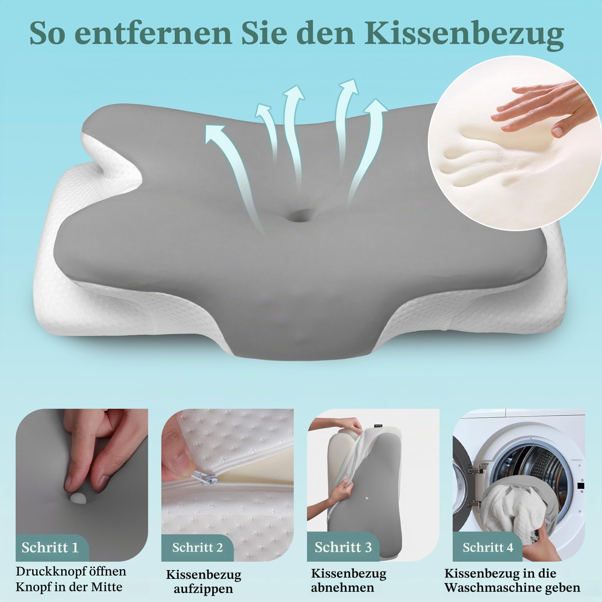 Nackenkissen Memory Foam Kissen,Ergonomisches Kopfkissen,Seitenschläferkissen,für Seiten,Rücken & Bauchschläfer(Hellgrau)