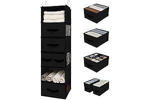 GRANNY SAYS Hanging Closet Organizer with 6 Shelves and 5 Drawers, Black...