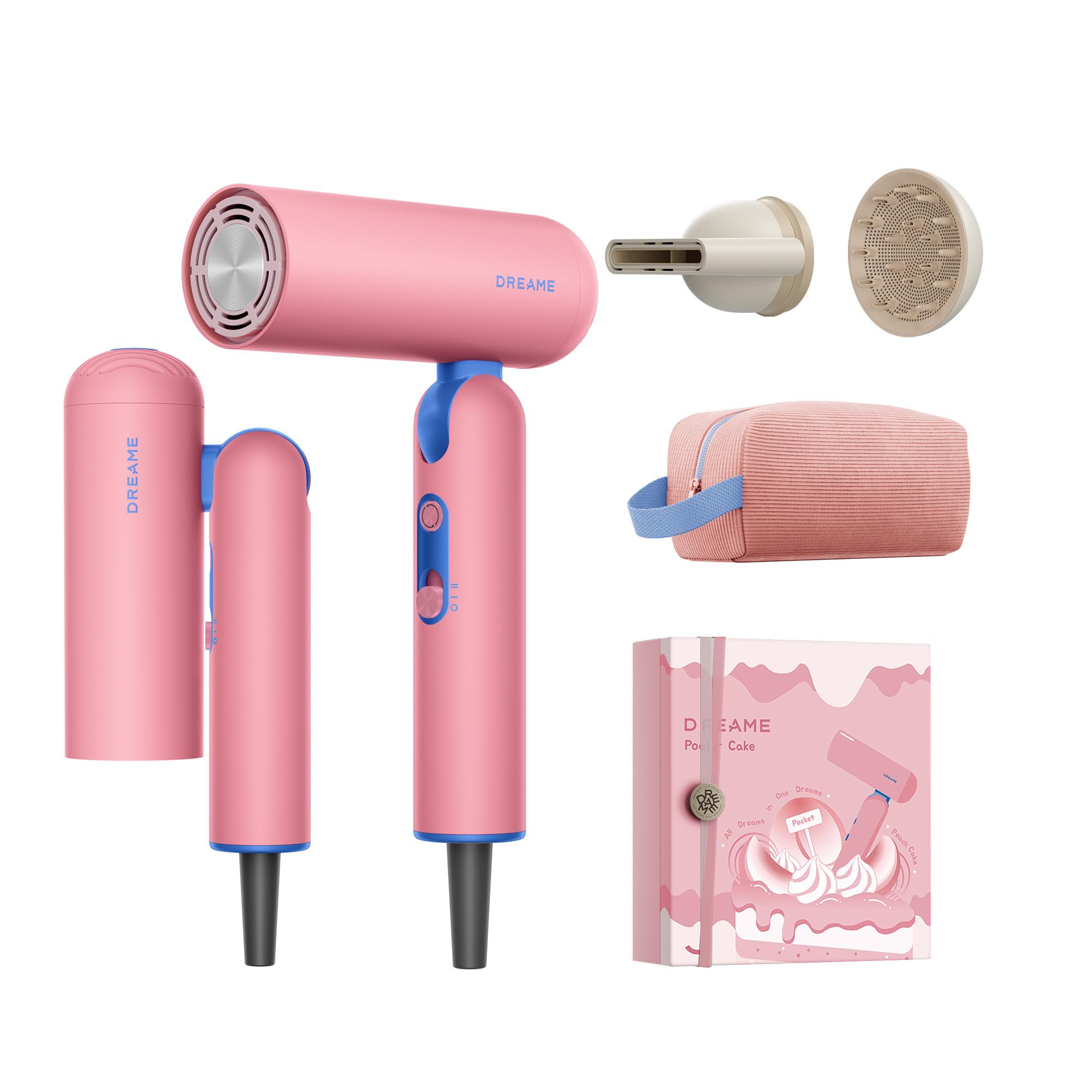 PocketCake Dual Voltage Travel Hair Dryer,Blow Dryer with Diffuser