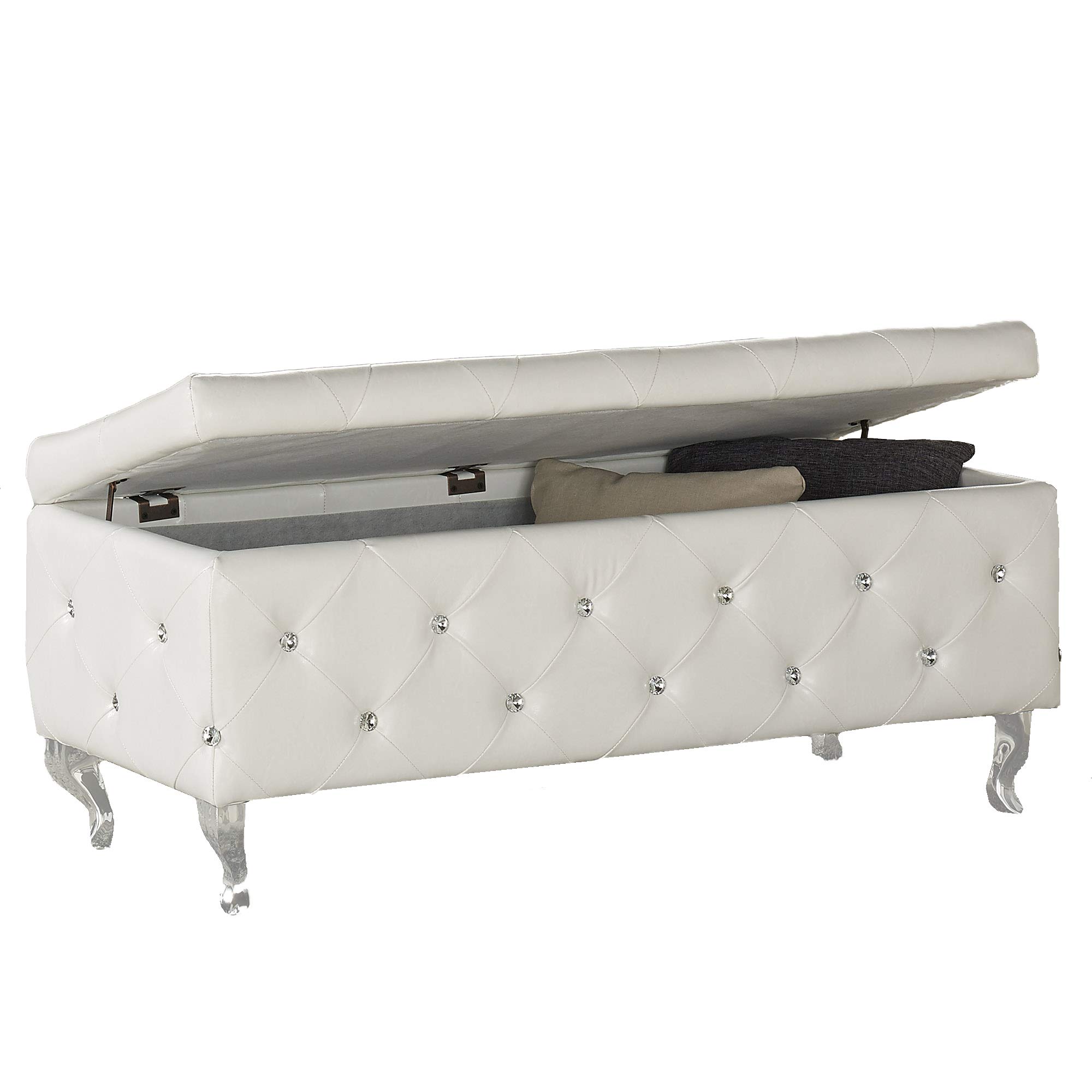 Contemporary Faux Leather & Metal Rectangular Storage Ottoman in White
