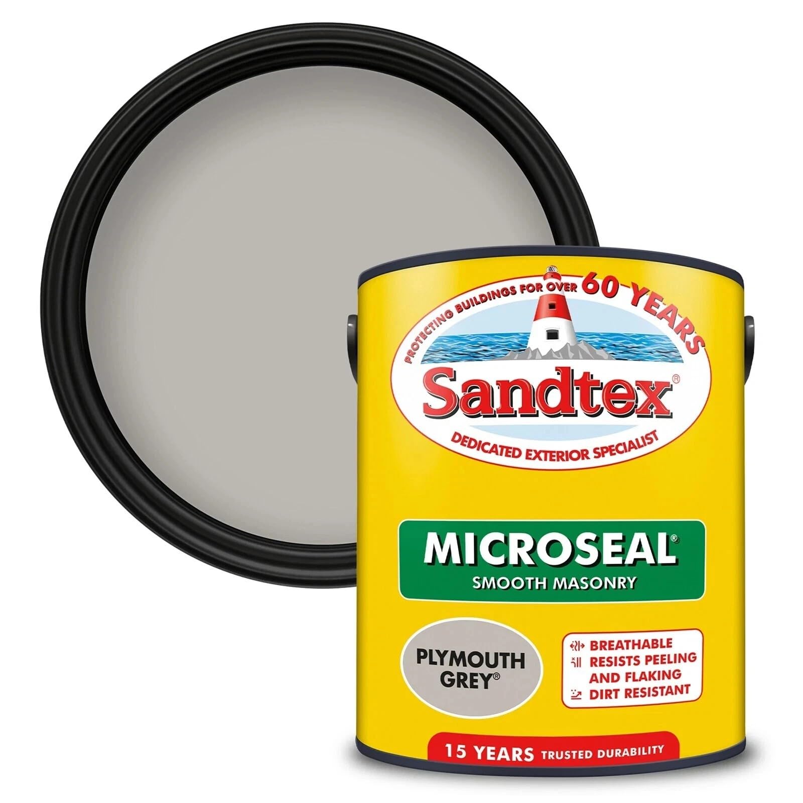 Sandtex Smooth Masonry Paint Plymouth Grey 2.5L Exterior Microseal Paint