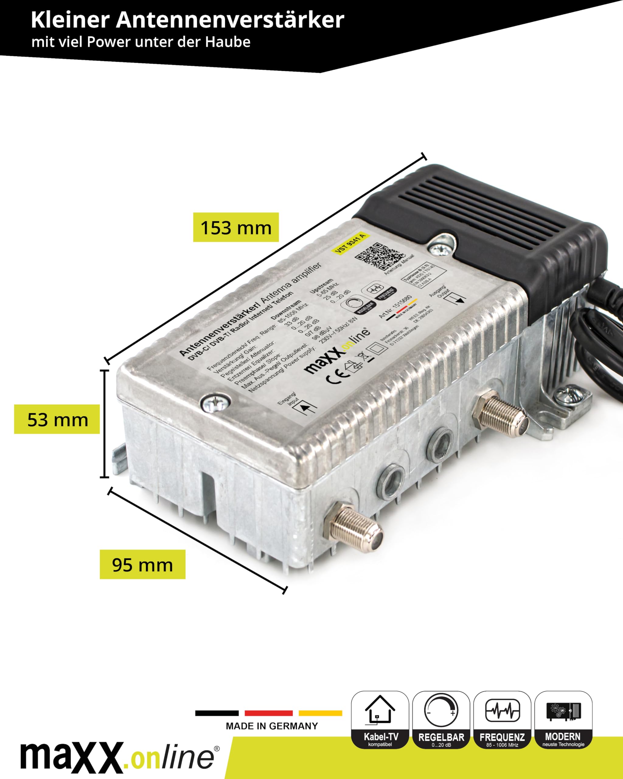vst9341 a amplificatore per tv via cavo, 34 DB, regolabile, BK Amplificatore Cavo vernsehen DVB-T, DVB-C amplificatore per antenna