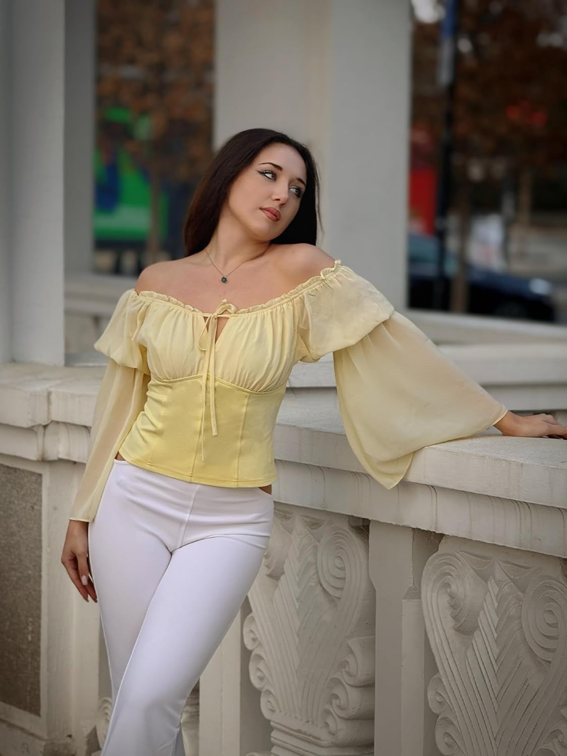 Scarlet Darkness Renaissance Shirt Women Long Sleeve Off Shoulder Tops Pirate Peasant Blouse - Image 4