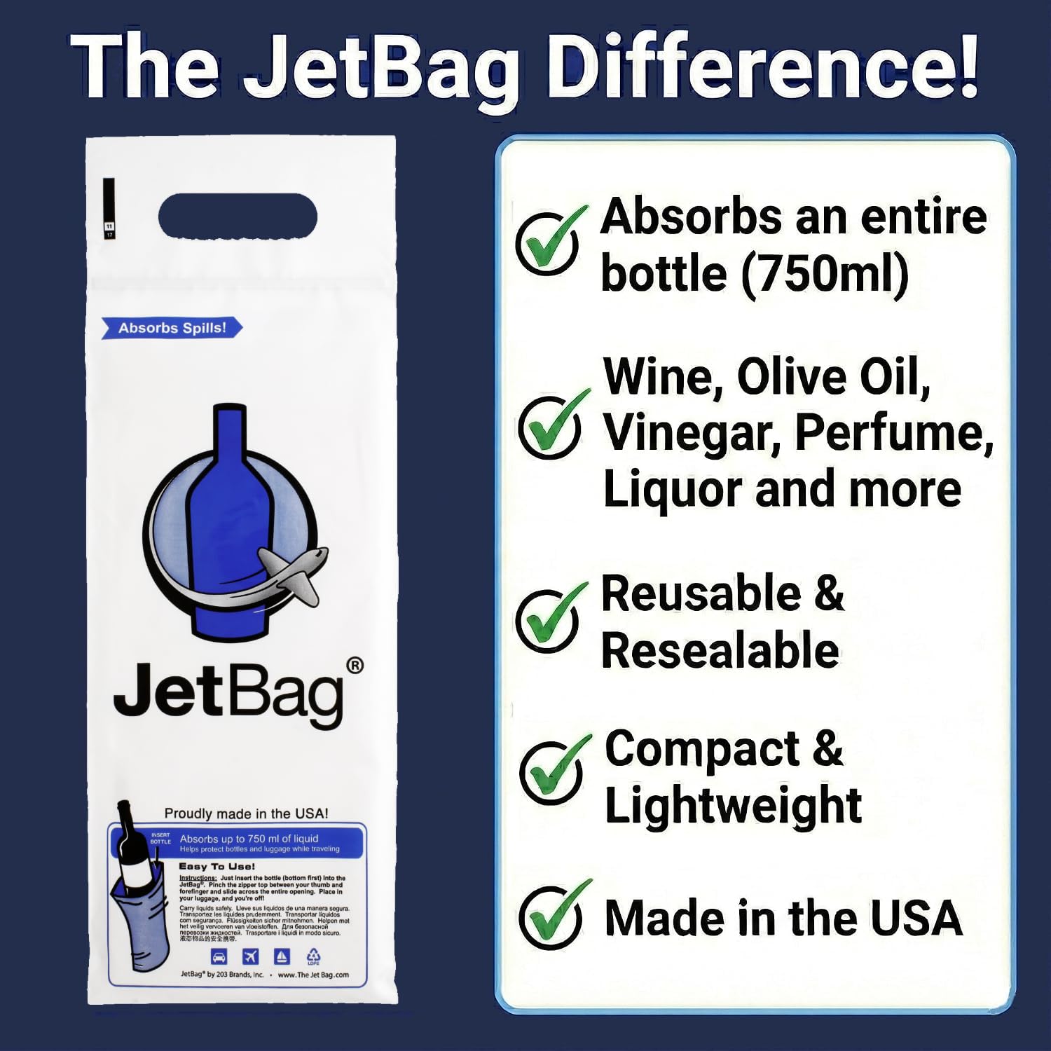 JetBag Bold - Las bolsas protectoras de viaje absorbentes originales para botellas de vino - Bolsas reutilizables para botellas (paquete de 3) fabricadas en los Estados Unidos