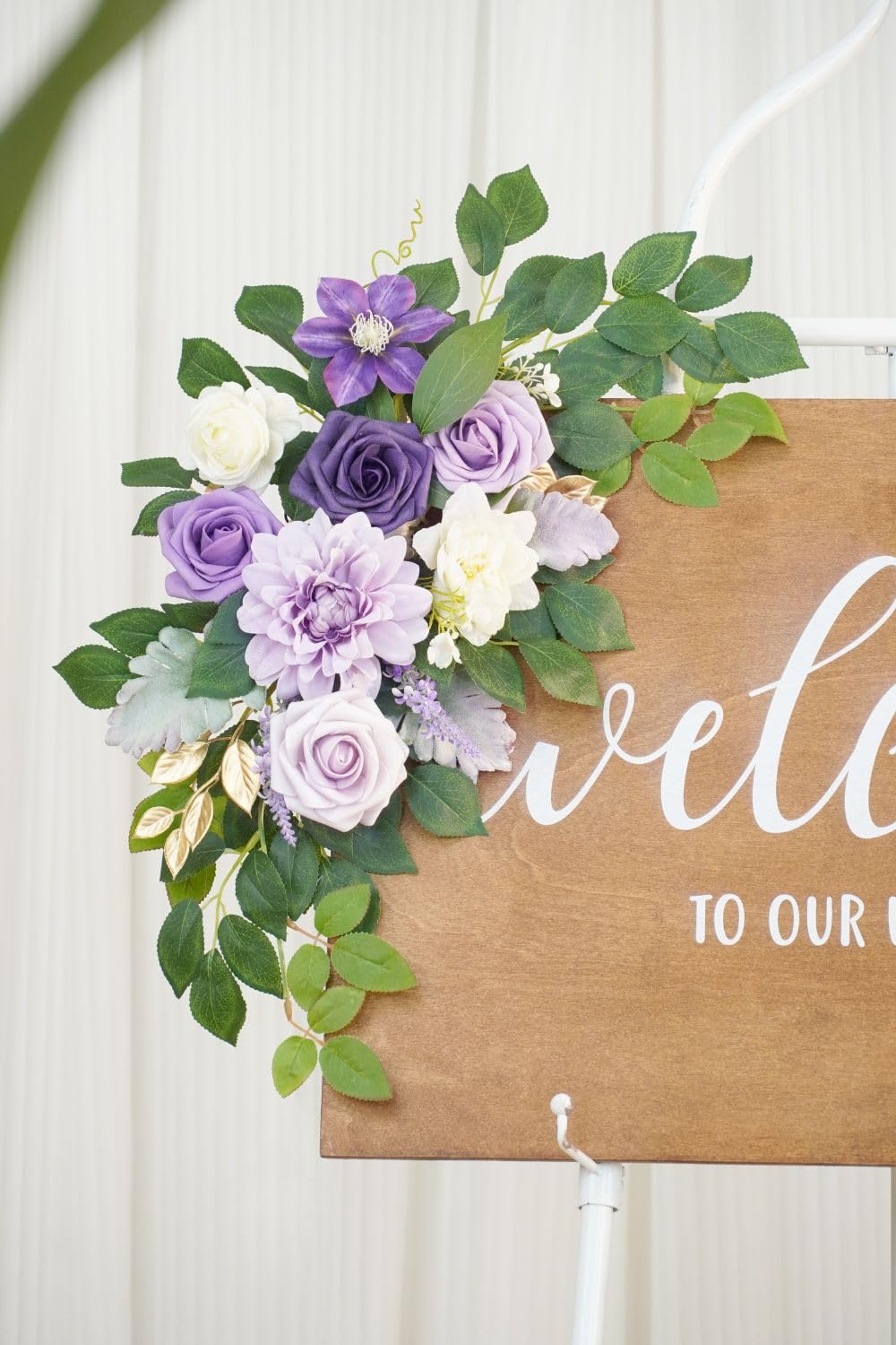 Piklado Wedding Decor (Pack of 2) Welcome Sign Flower Backdrop Garland for Ceremony Reception Wall Easel Home Decoration Entryway Faux Outdoor Board Head Table Decor (Lilic & Cream)