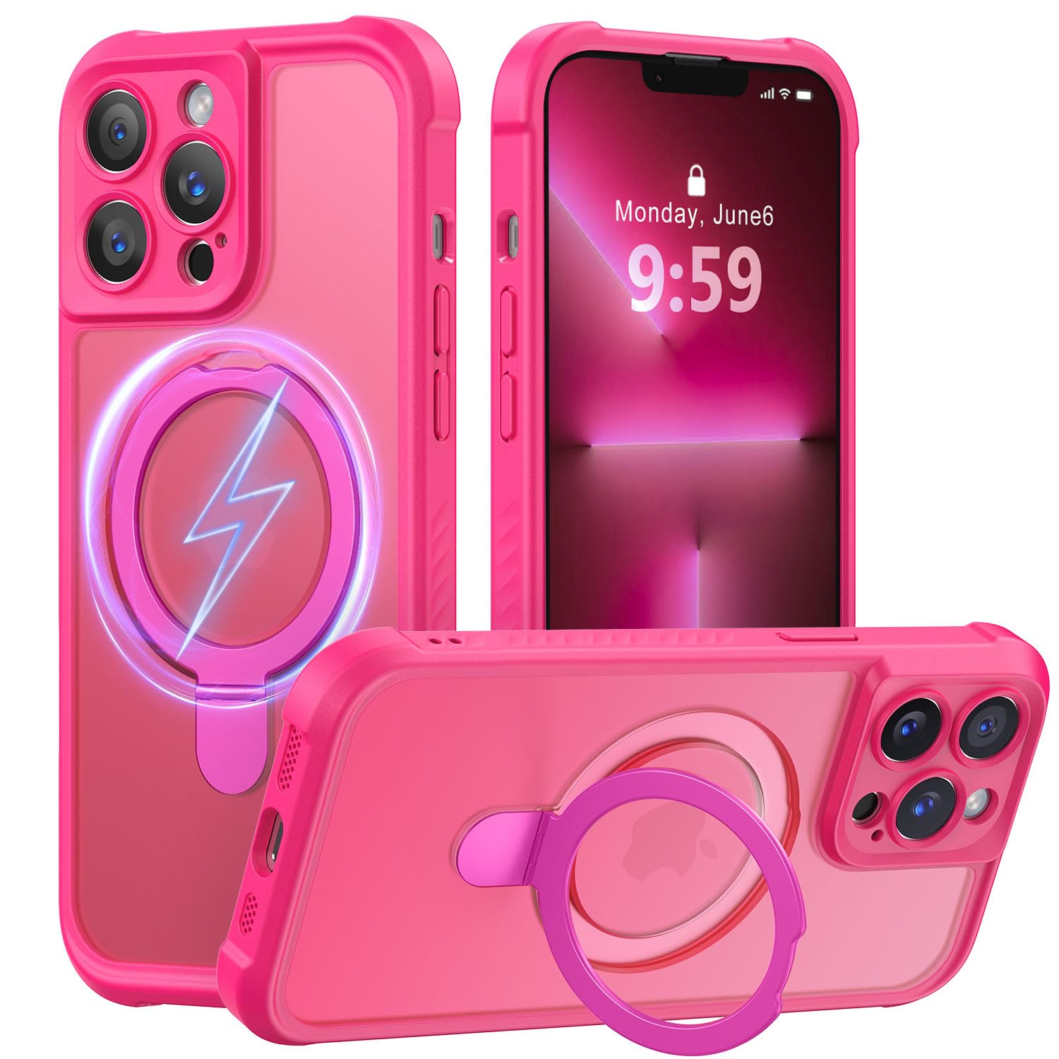MOCCA Magnetic for iPhone 13 Pro Case with Stand,Hot Pink