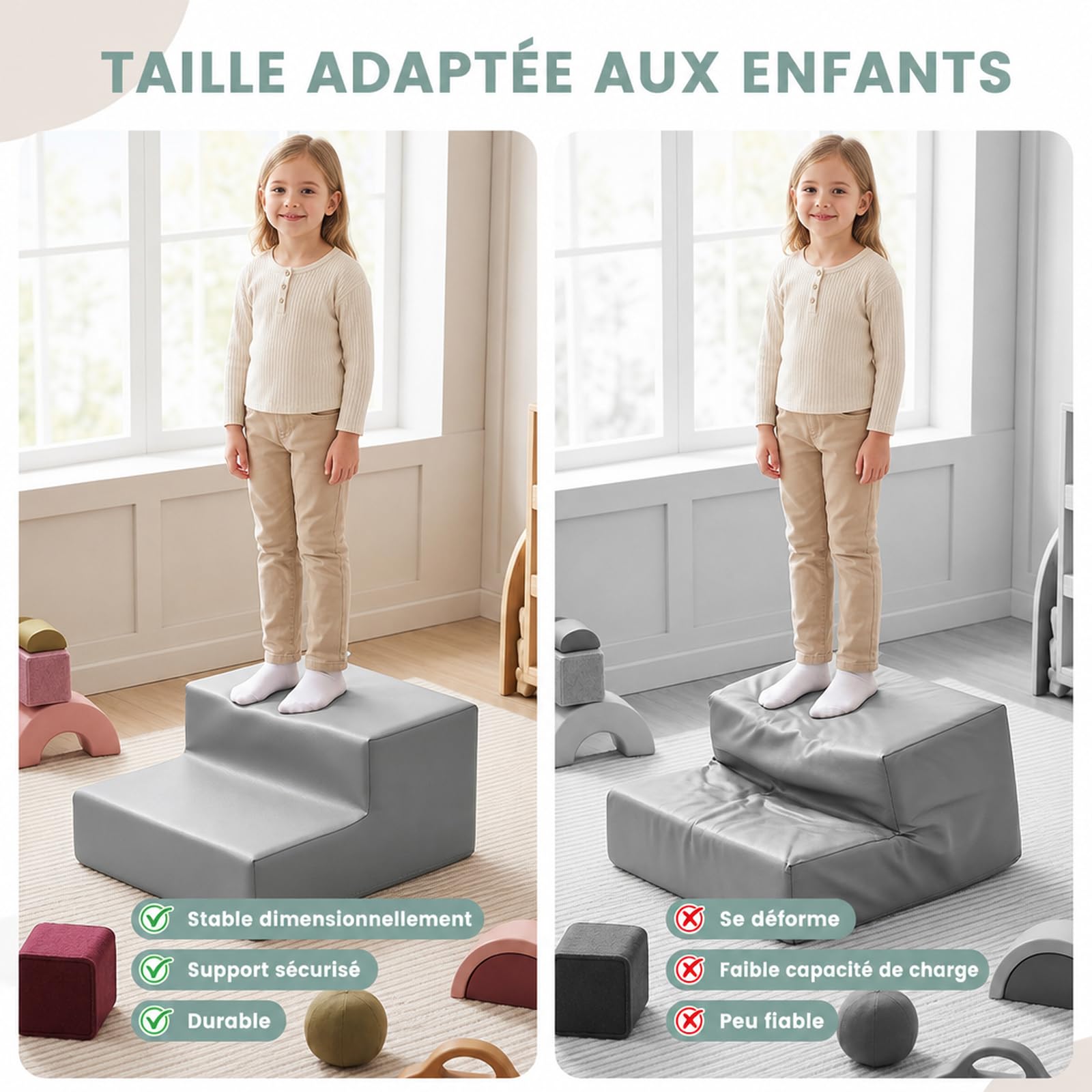 JungleDove Foam Climbing Blocks for Toddlers: 4 Module Motricité Enfant Cuir PU Blocs Mousse Éducatifs - Jouets Descalade Bébé Structure d'escalade Antidérapante Ensemble Rampe Allongée