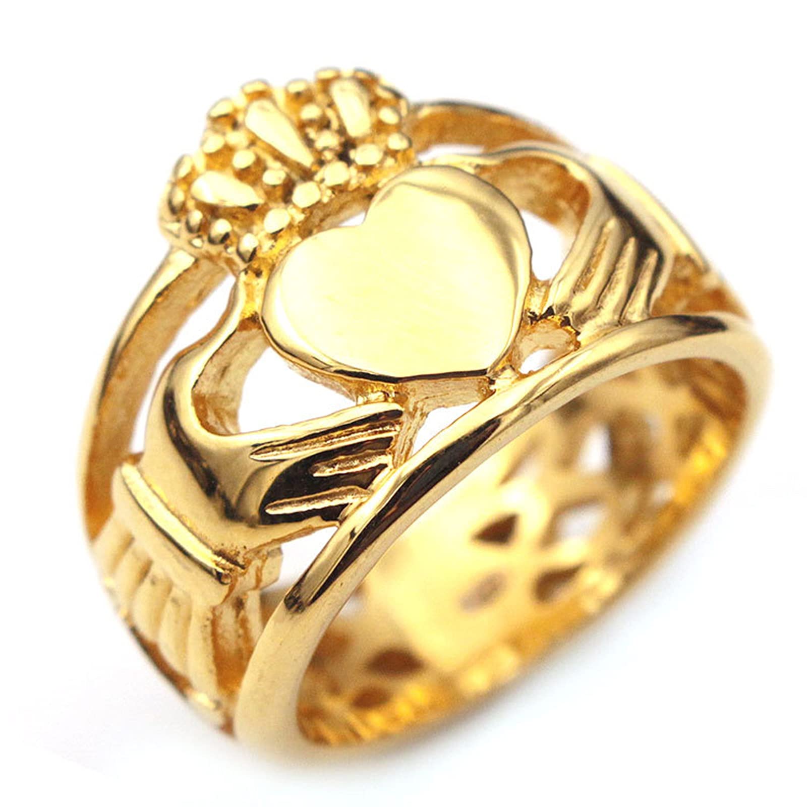 BeydodoBiker Ring Stainless Steel, Mens Rings Personalised Claddagh Ring Crown and Heart Size L 1/2 to Z 1/2, Gold Stainless Steel, No Gemstone