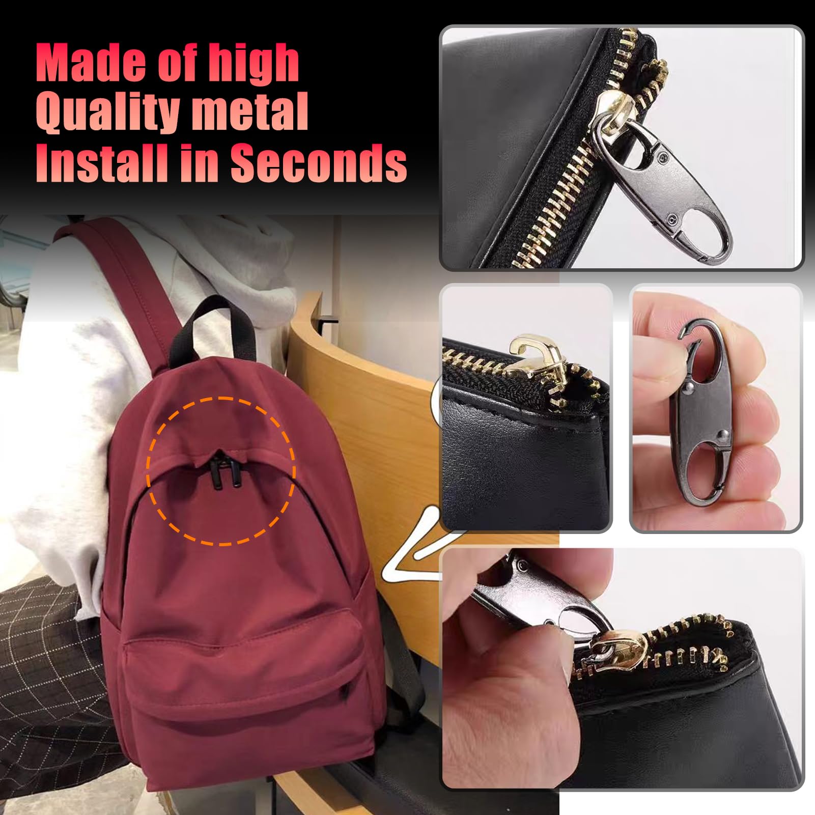 Belvanr 16 Pièces Clip De Fermeture éclair Antivol Pour Sac à Dos, Cadenas Sac A Dos, Tirette Fermeture Eclair Remplacement, Convient Pour Bagages, Sacs à Dos, Vestes, Manteaux, Tentes