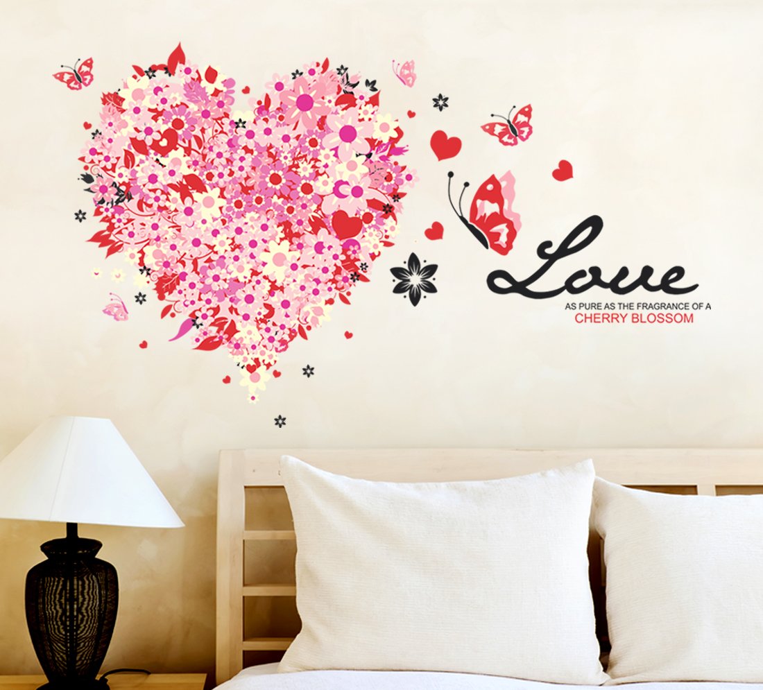 Wallstick 57-WL-0003 Vinyl Love Flower Heart with Butterfly Wall Sticker (Multicolour, 49 x 4 x 4 cm)-image-38