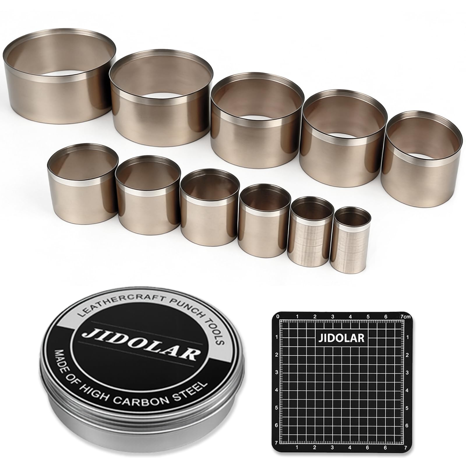 11 x okrągłe narzędzia do cięcia skóry, 10, 12, 15, 20, 25, 30, 35, 40, 45, 50, 55 mm, okrągłe, ze stali wysokowęglowej, zestaw narzędzi do wykrawania skóry
