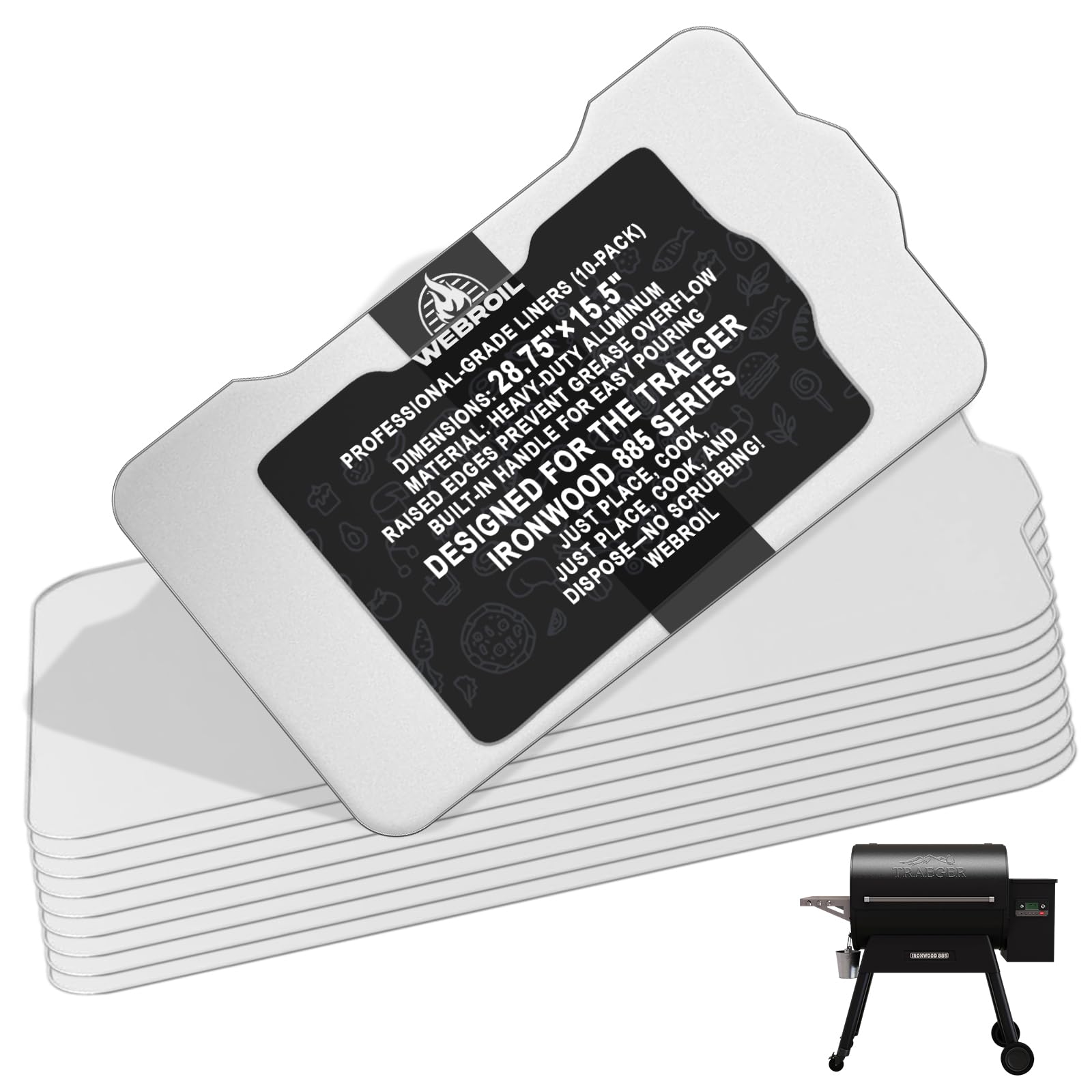 10 Pcs BAC521 Drip Tray Liners for Traeger Ironwood 885 Pellet Smoker Grill