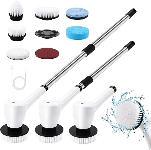 MEYFROX - Cepillo de limpieza inalámbrico con mango de extensión ajustable y 7 cabezales de cepillo reemplazables limpiador de ducha eléctrico para