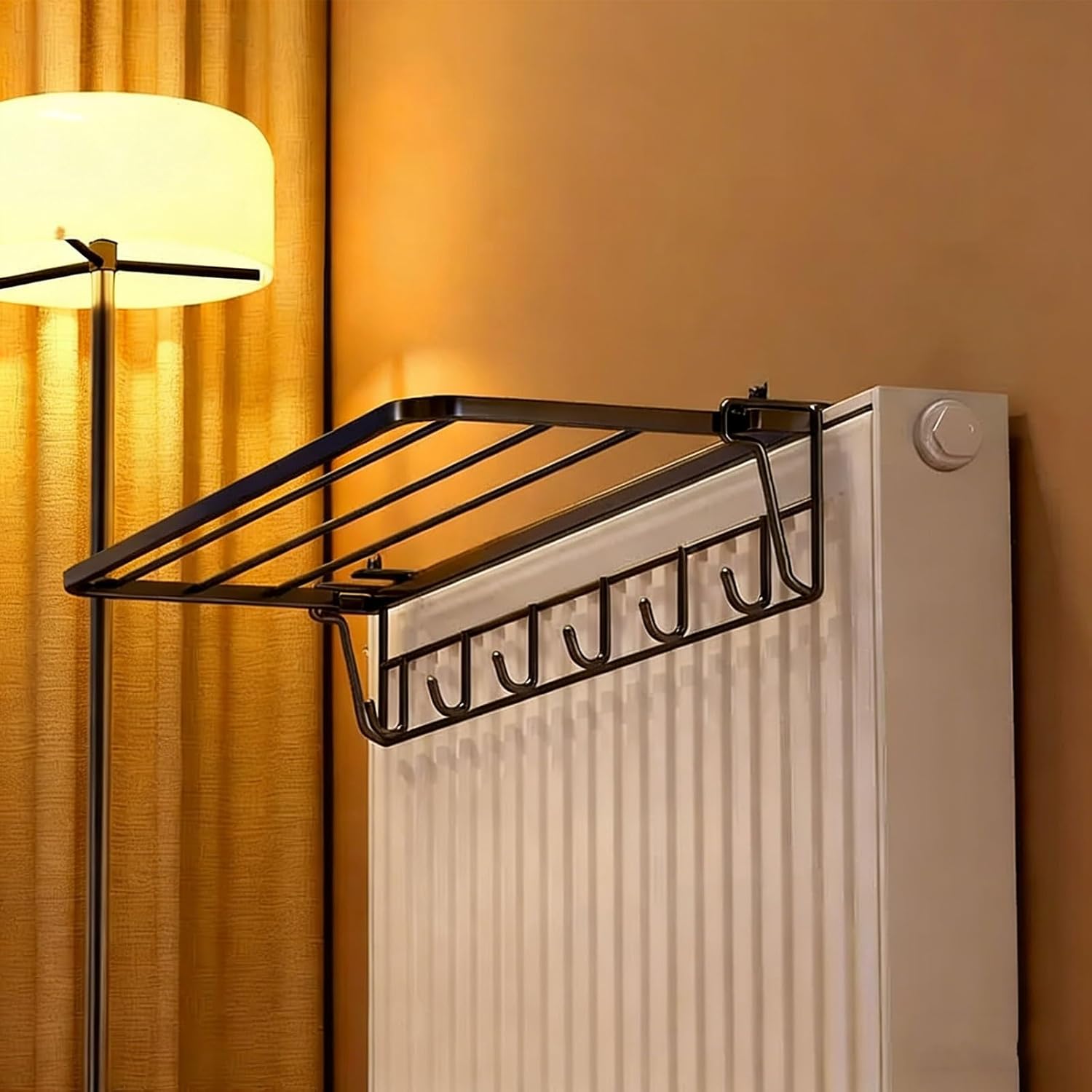 No Drill Radiator Shelf - Foldable Metal Drying Rack, Adjustable Wall-Mounted Space-Saving Design, High Load Capacity for Living Room & Bedroom (White, 45x21x10cm)