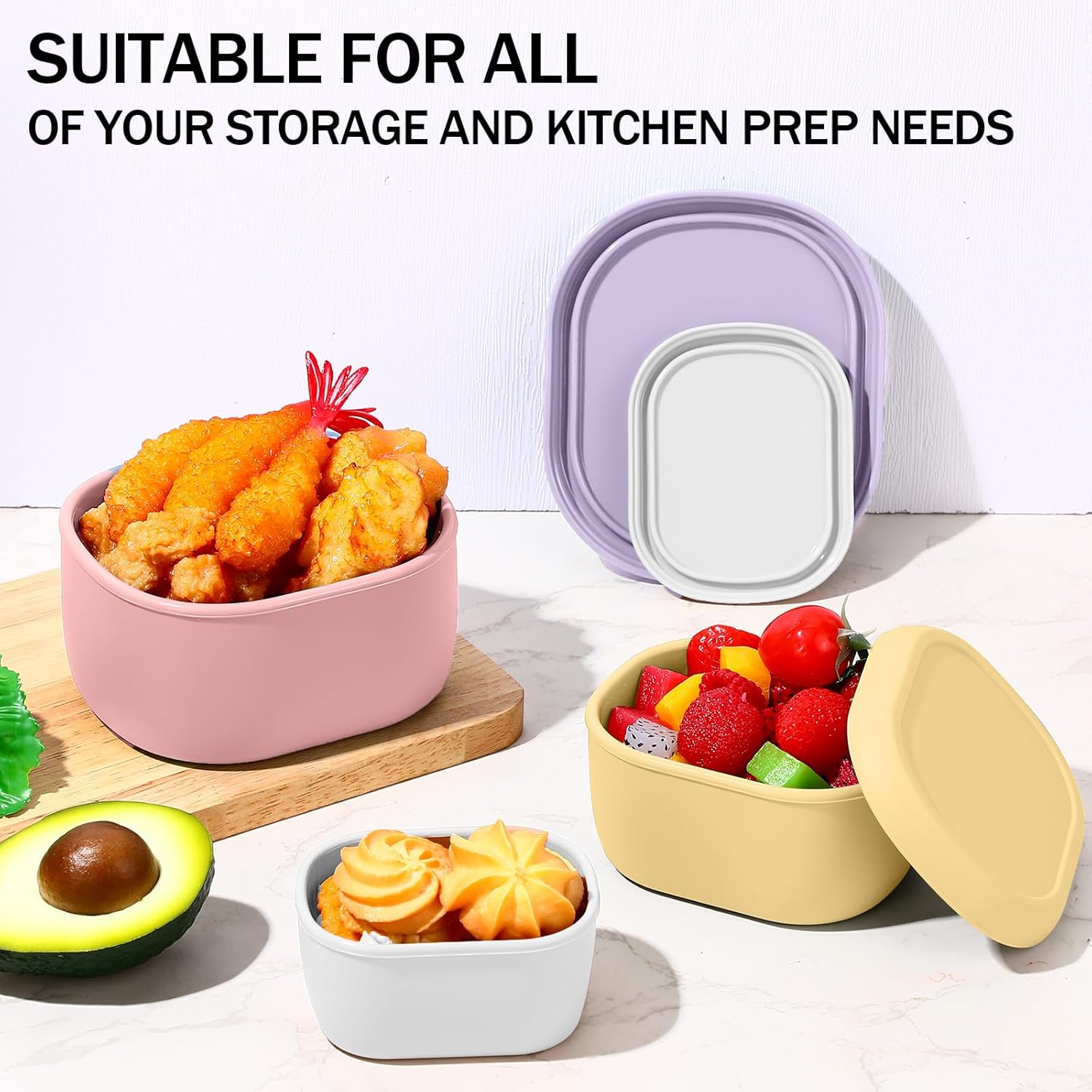 12 Pcs Silicone Food Storage Containers with Lids Reusable Silicone Snack Container 3 Size Lunch Box Bento with Lids Freezer Dishwasher Safe,6.7oz, 10oz, 20oz (Macaroon Color)